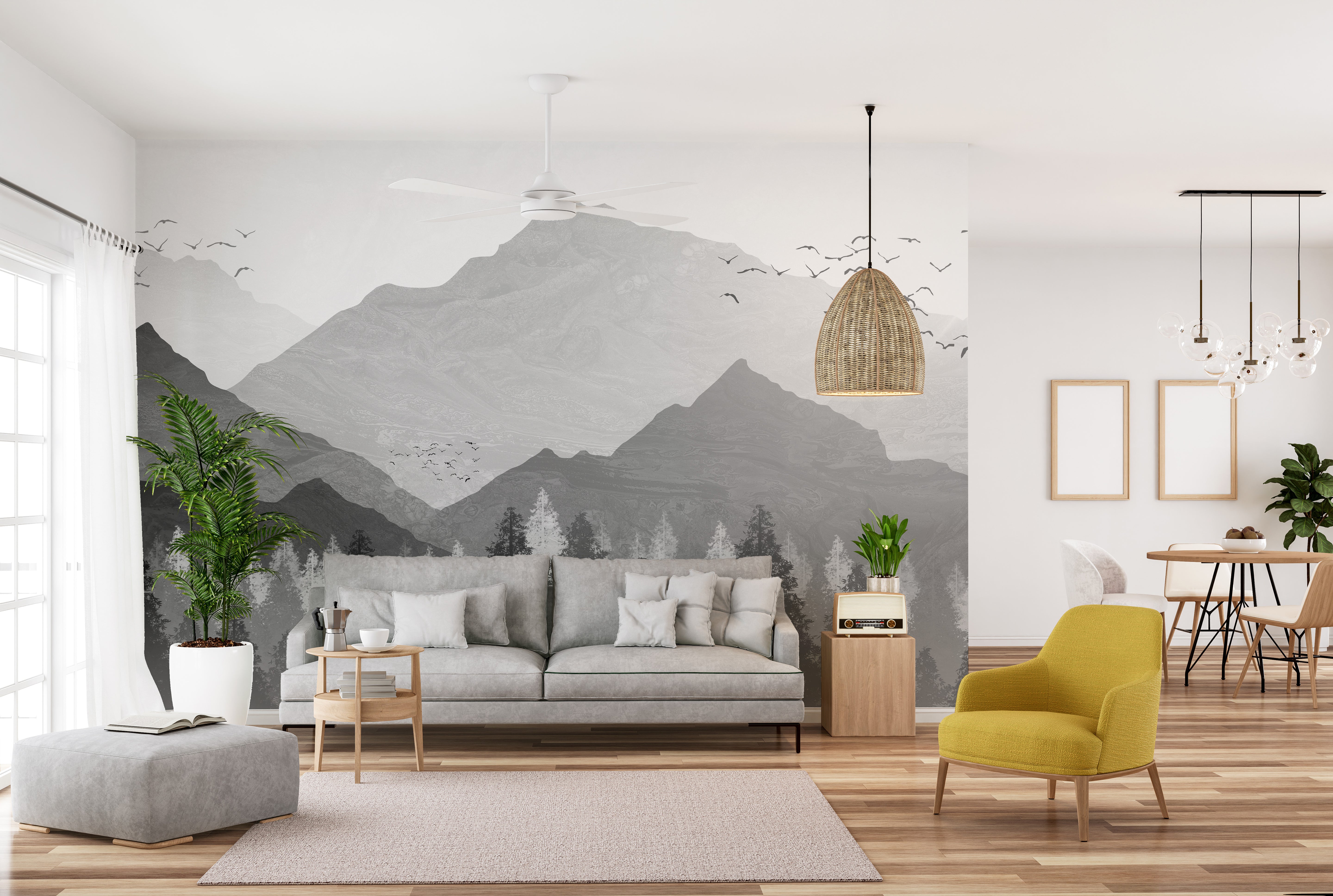 Shadowed Mountain Landscape Wall Mural for Elegant Spaces
