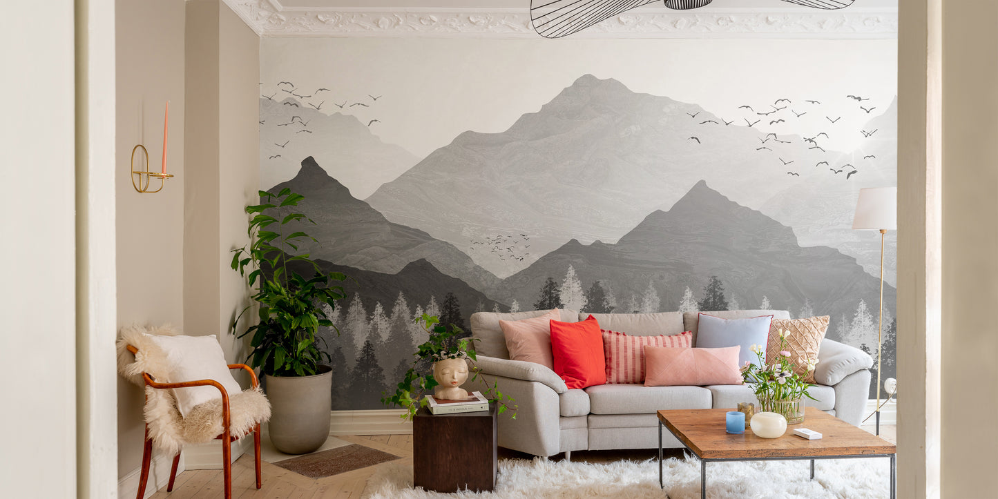 Shadowed Mountain Landscape Wall Mural for Majestic Views
