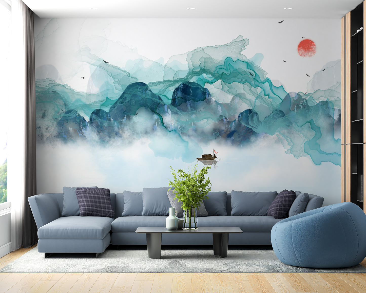 Aquatic Mountain Abstraction Wall Mural for Artistic Rooms