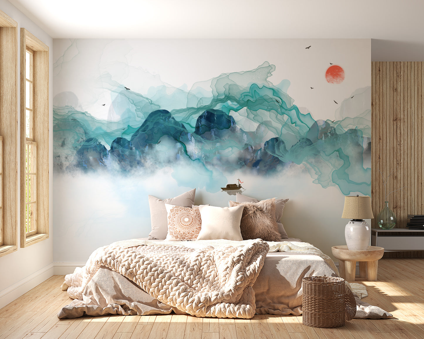 Aquatic Mountain Abstraction Wall Mural for Inspired Decor