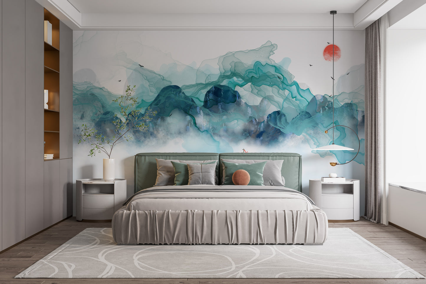 Aquatic Mountain Abstraction Wall Mural for Serene Walls