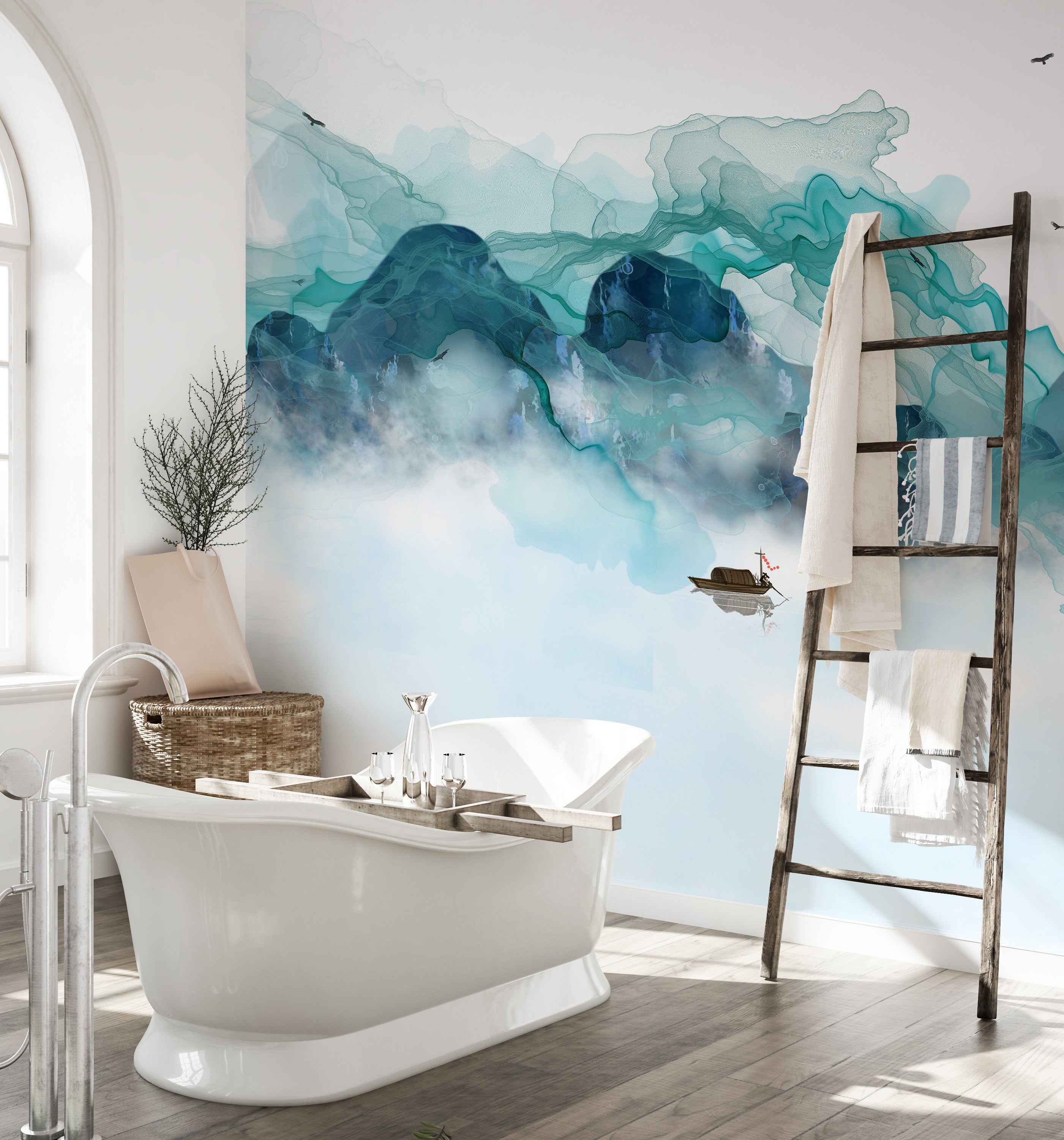 Aquatic Mountain Abstraction Wall Mural for Creative Rooms