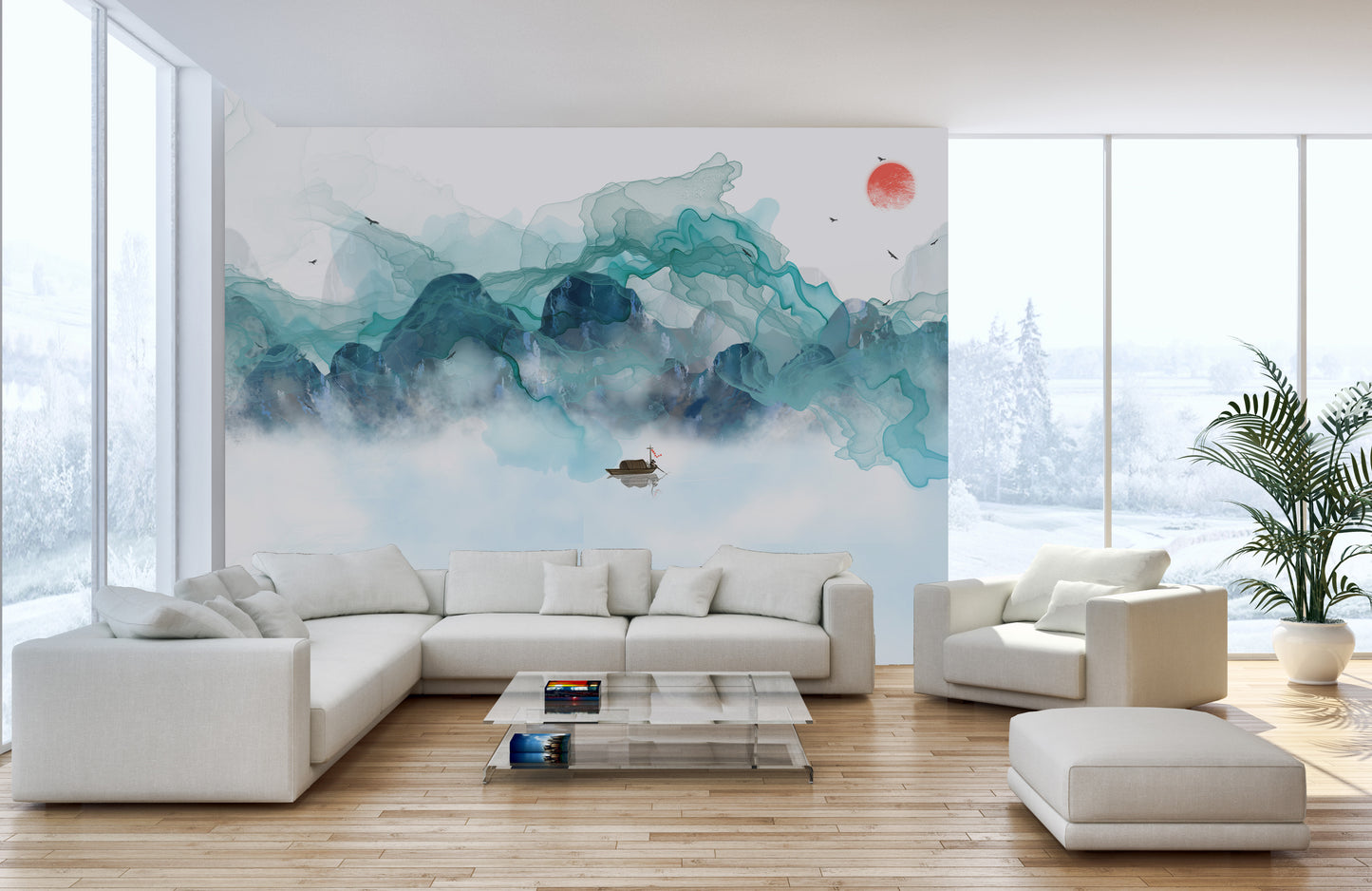 Aquatic Mountain Abstraction Wall Mural for Stunning Spaces