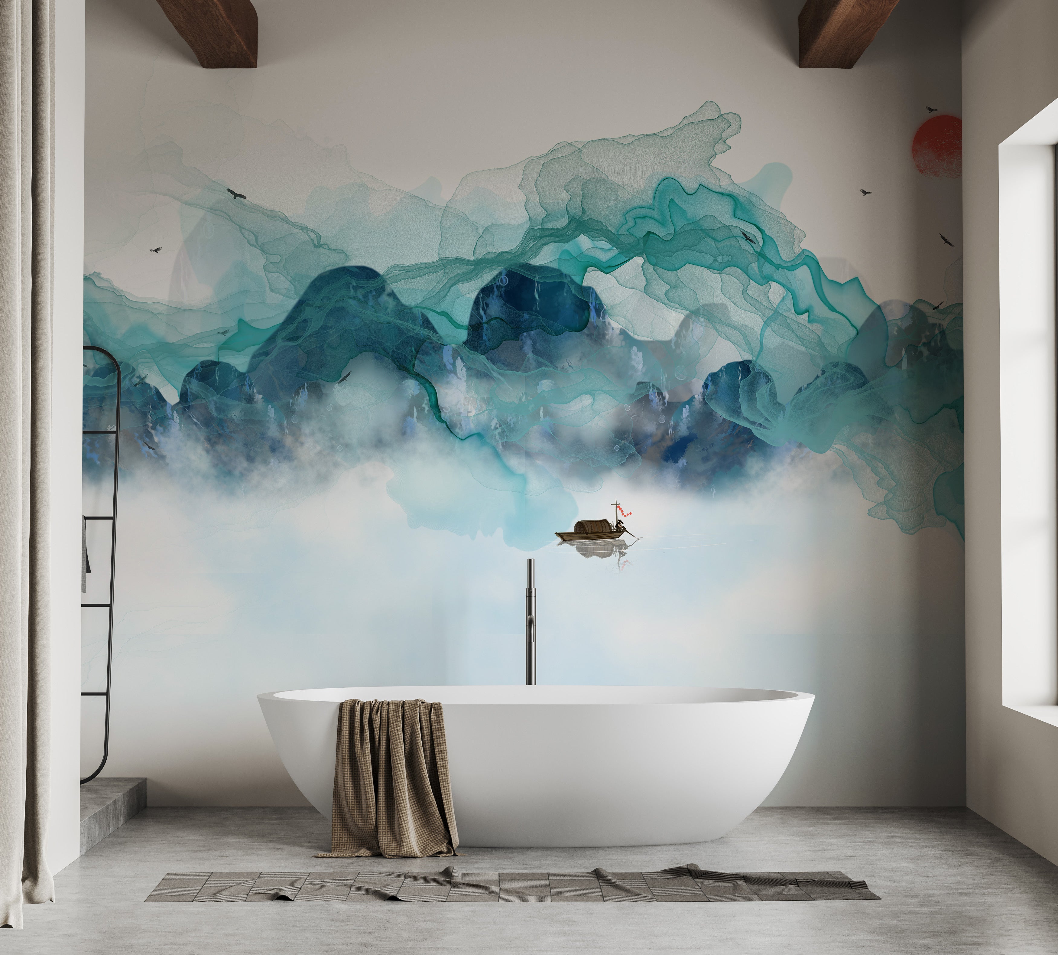 Aquatic Mountain Abstraction Wall Mural for Your Walls