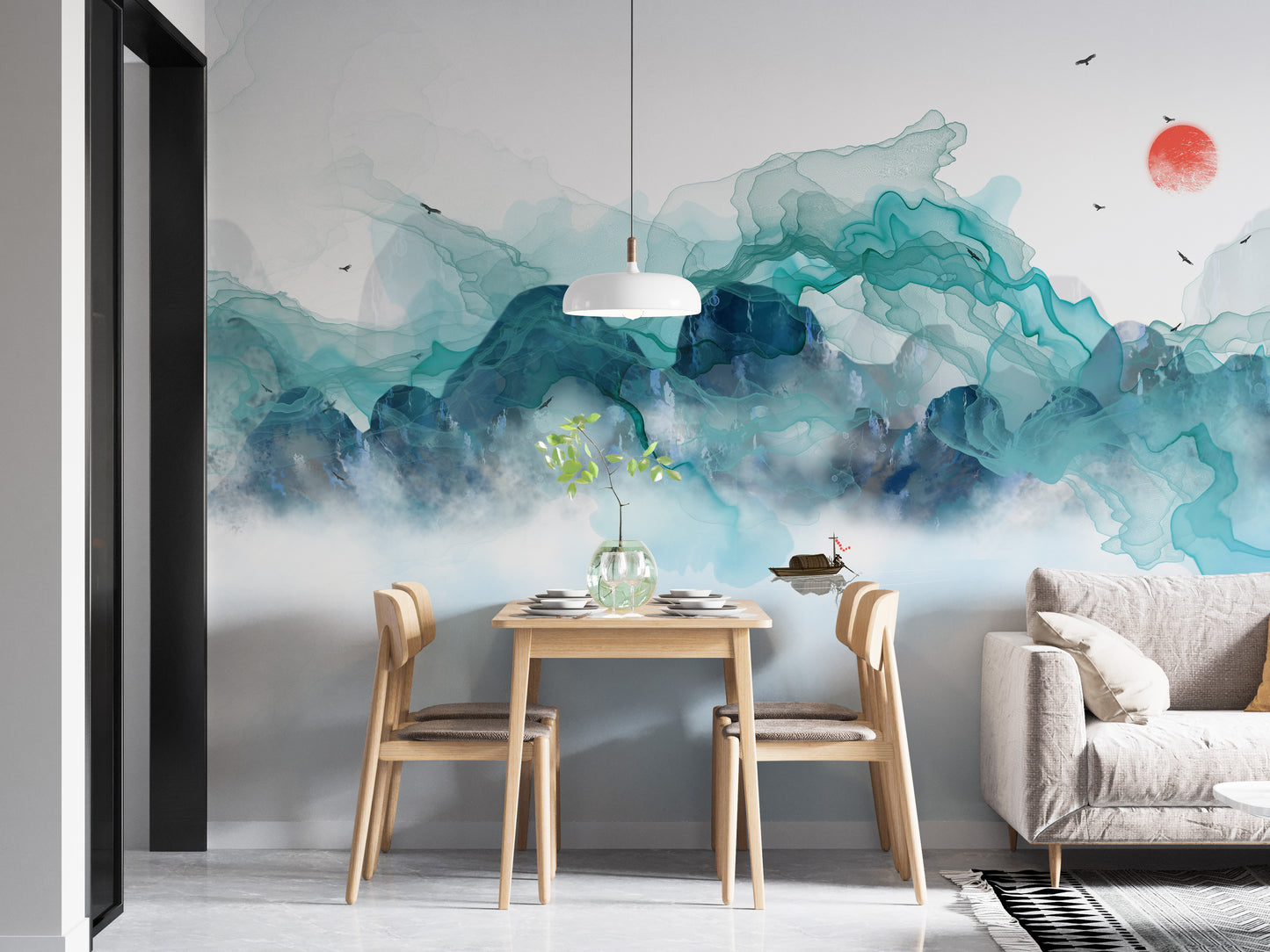 Aquatic Mountain Abstraction Wall Mural for Unique Decor