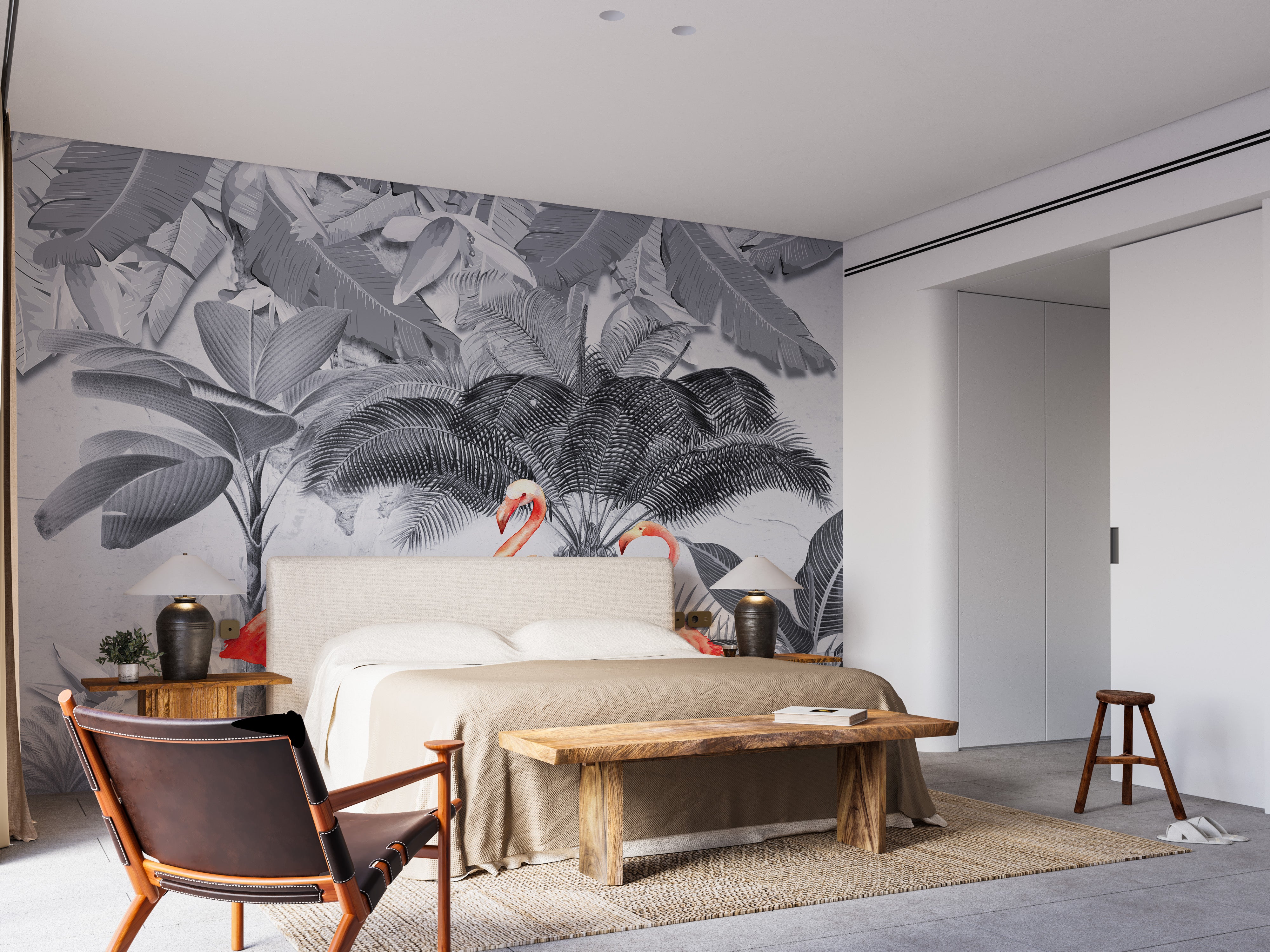 Flamingo Haven in Shades of Gray Wall Mural for Trendy Walls
