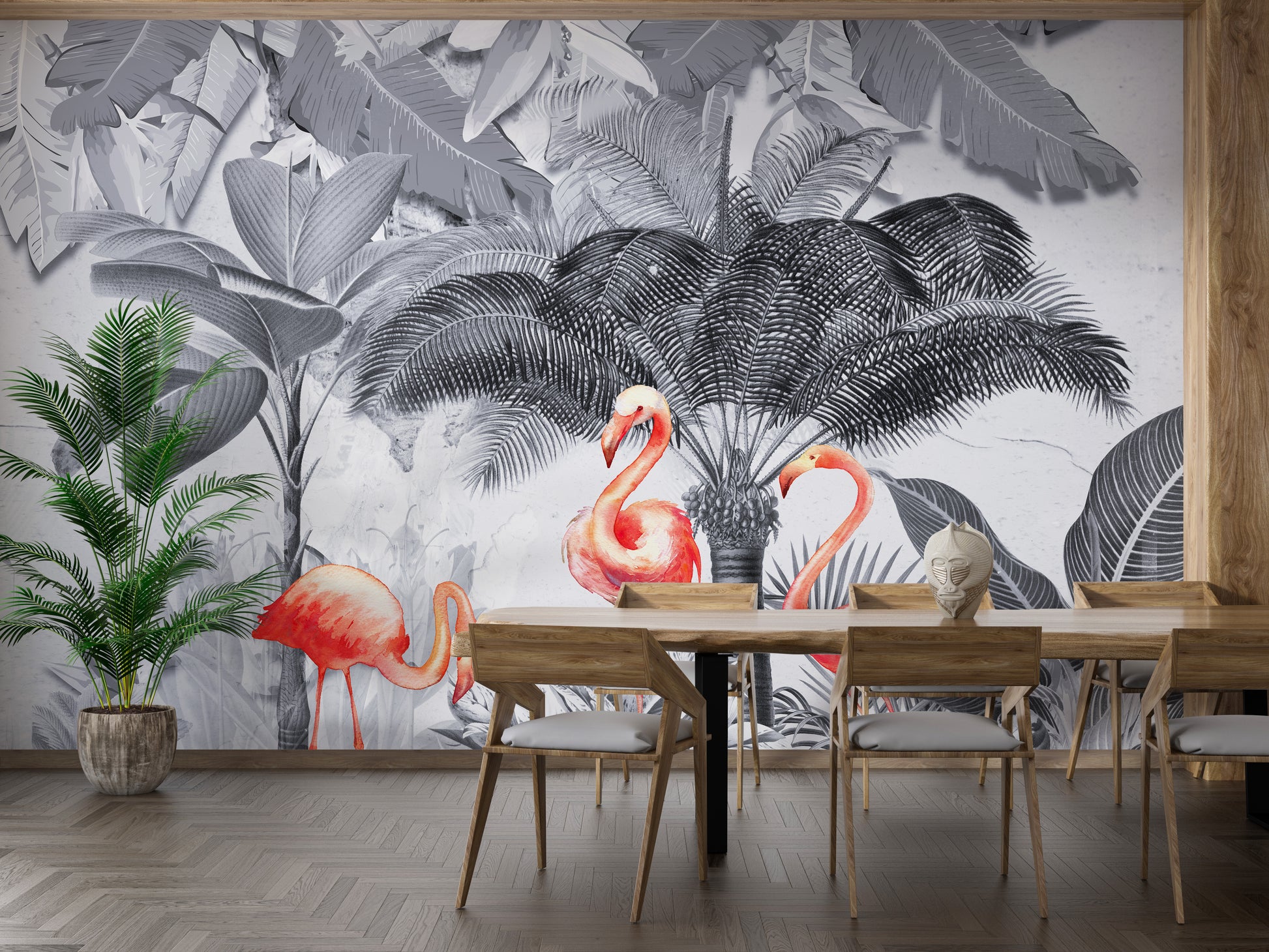 Flamingo Haven in Shades of Gray Wall Mural for Subtle Elegance
