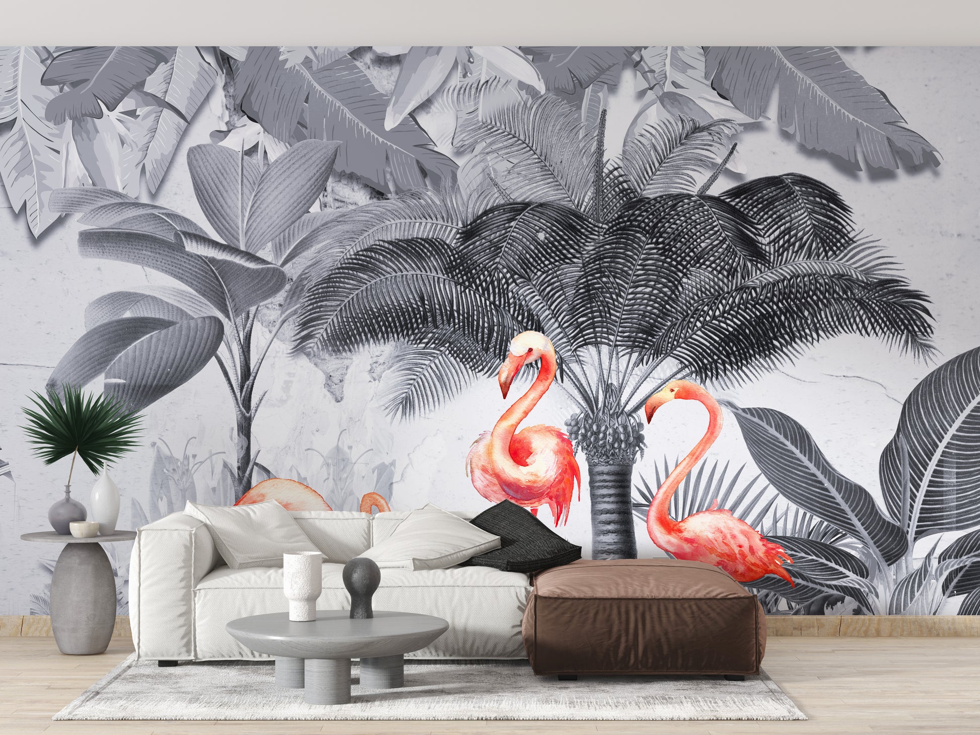 Flamingo Haven in Shades of Gray Wall Mural for Sophisticated Rooms
