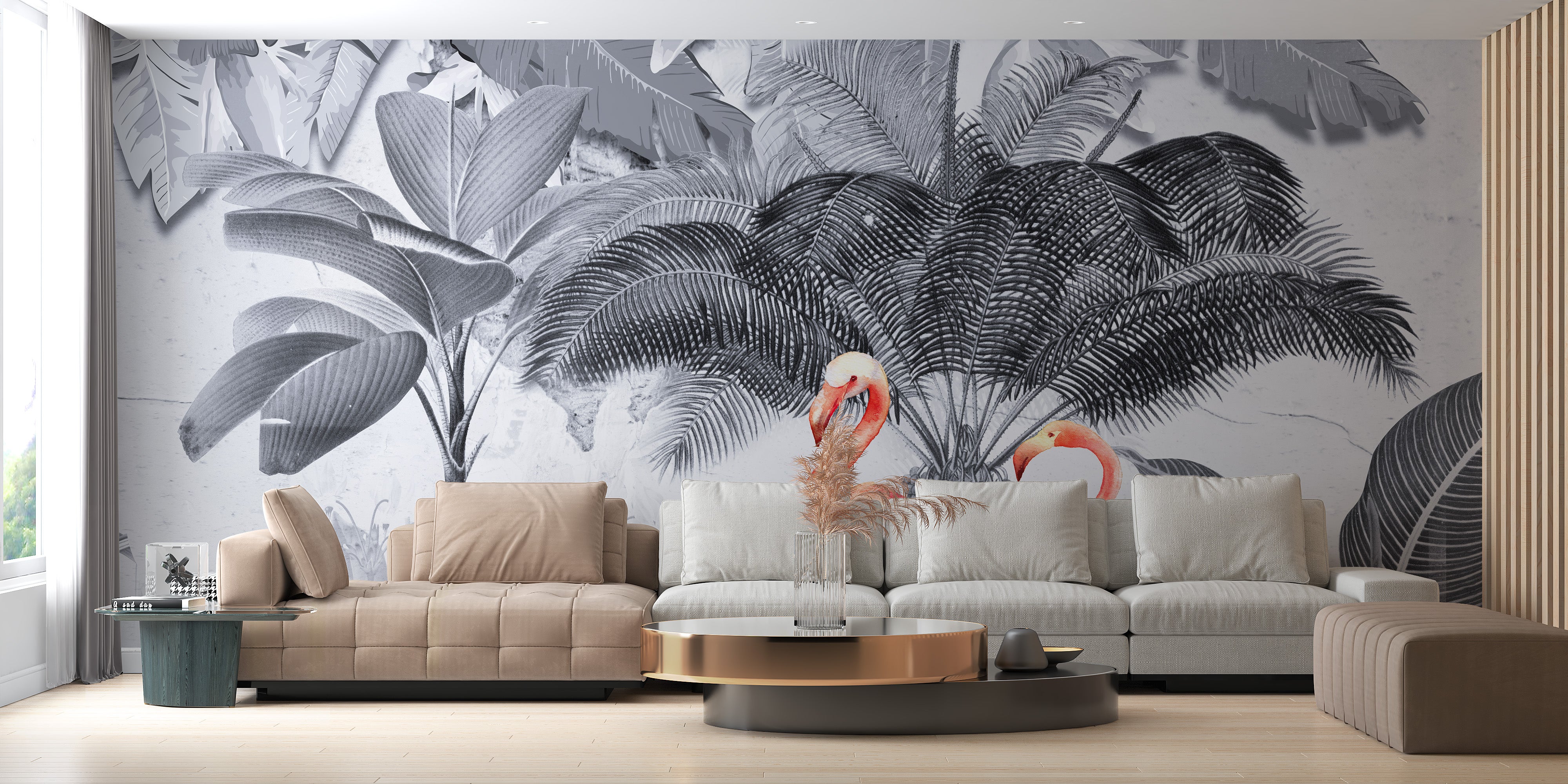 Flamingo Haven in Shades of Gray Wall Mural for Unique Style
