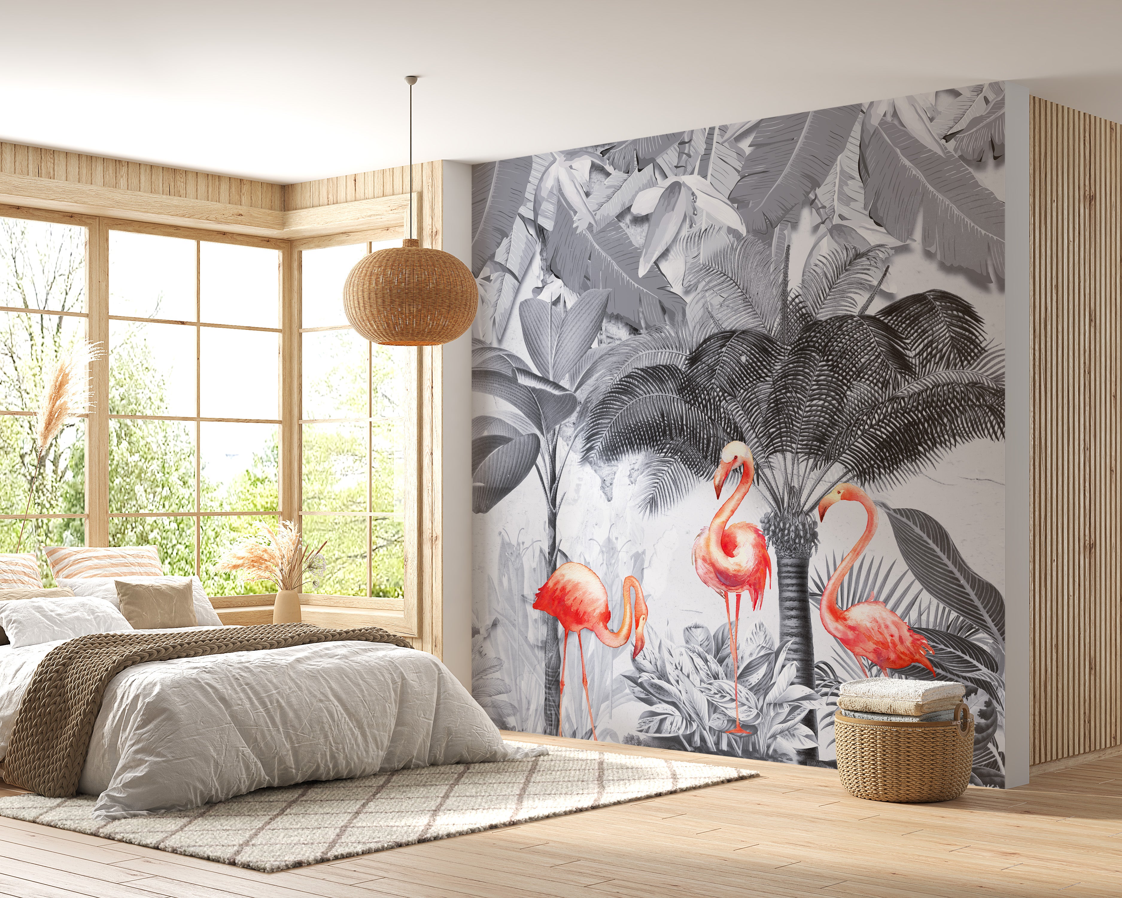 Flamingo Haven in Shades of Gray Wall Mural for Bold Walls
