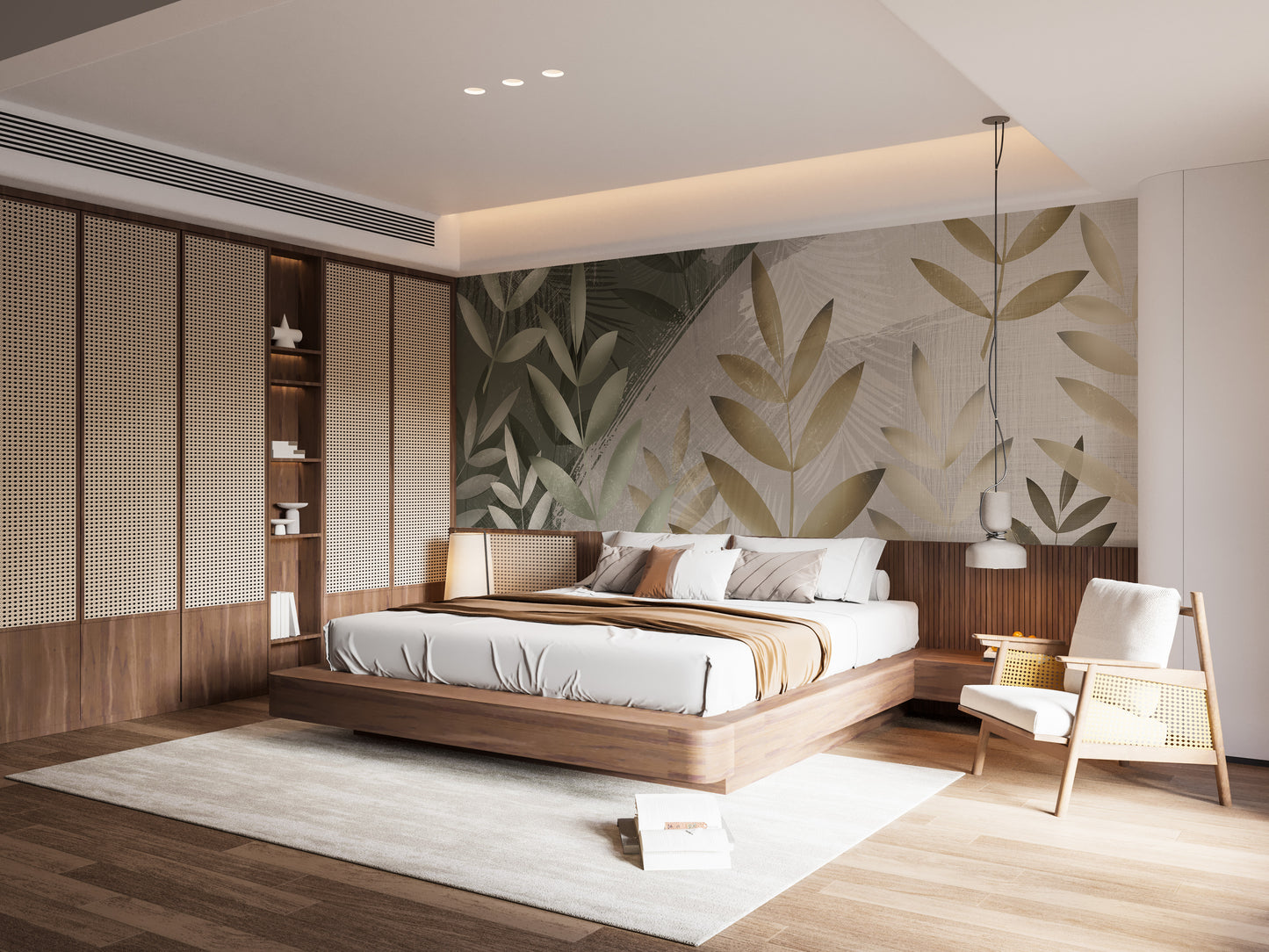 Green and Beige Foliage Delight Wall Mural for Modern Walls