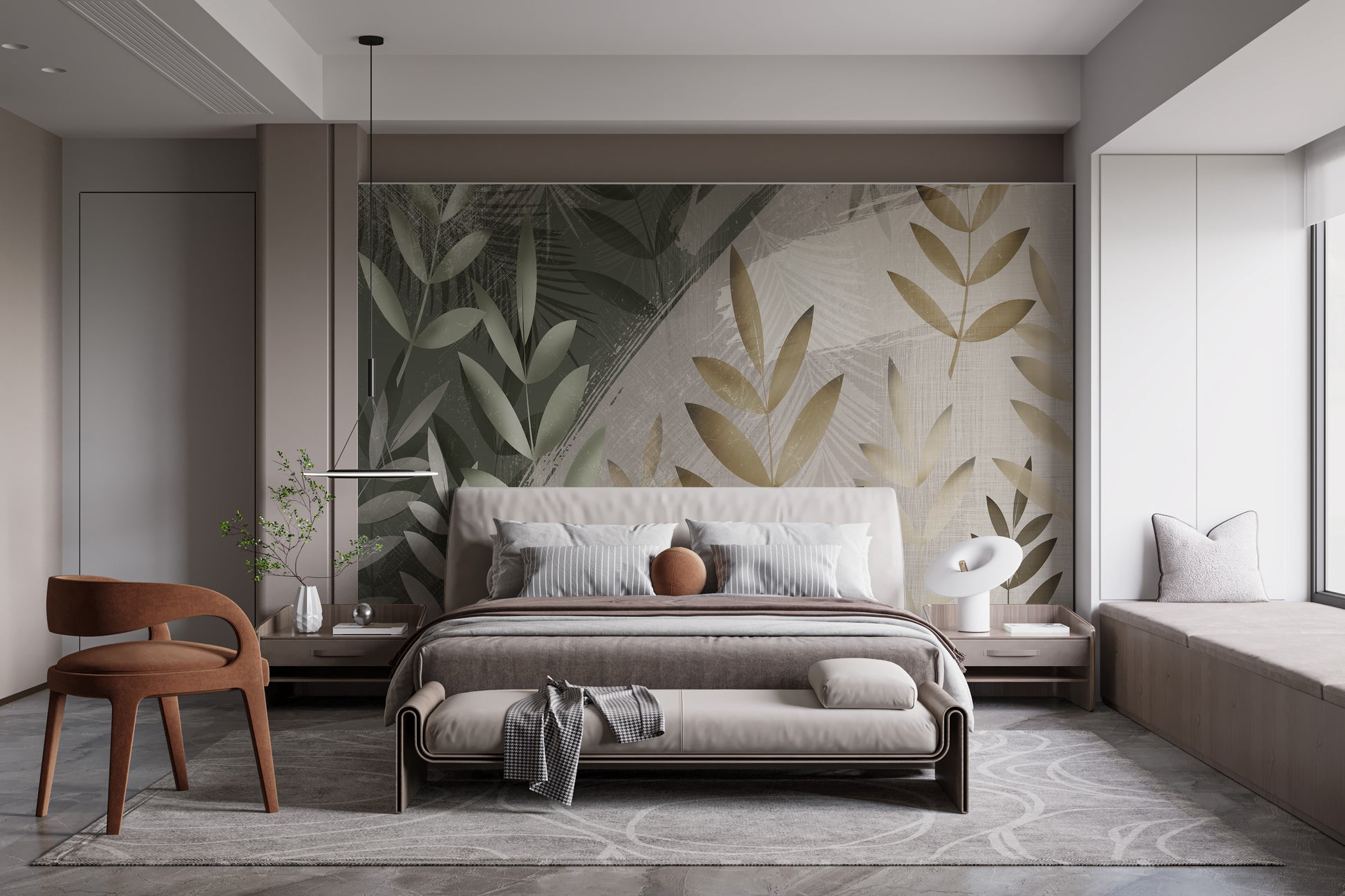 Green and Beige Foliage Delight Wall Mural for Elegant Walls