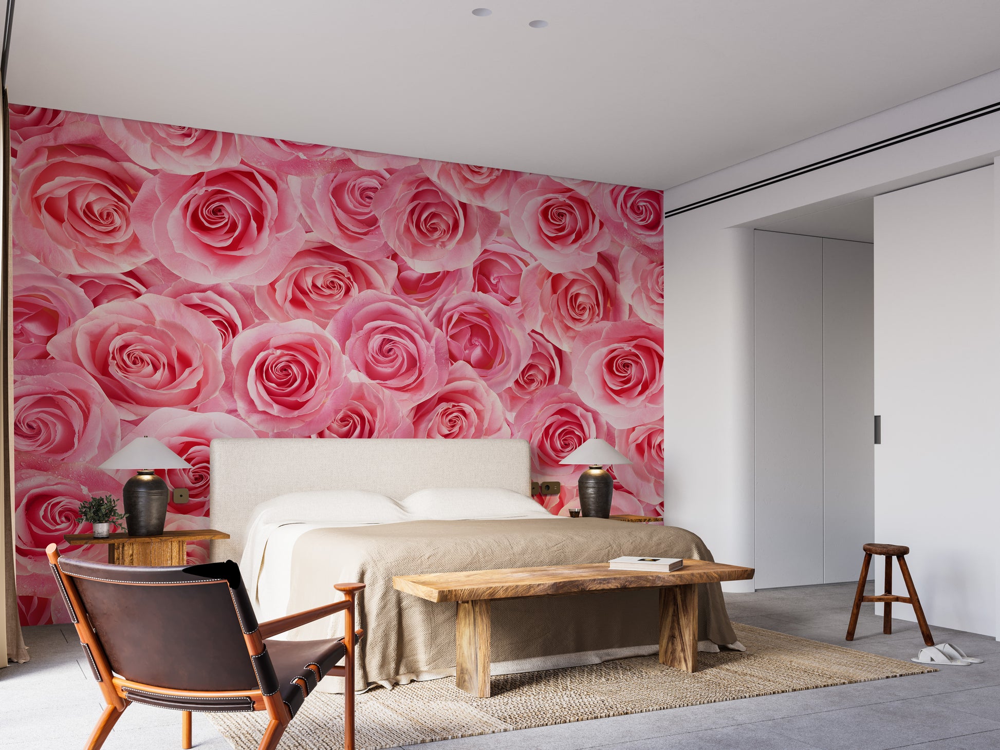 Charming Pink Rose Mural Wallpaper Self-Adhesive
