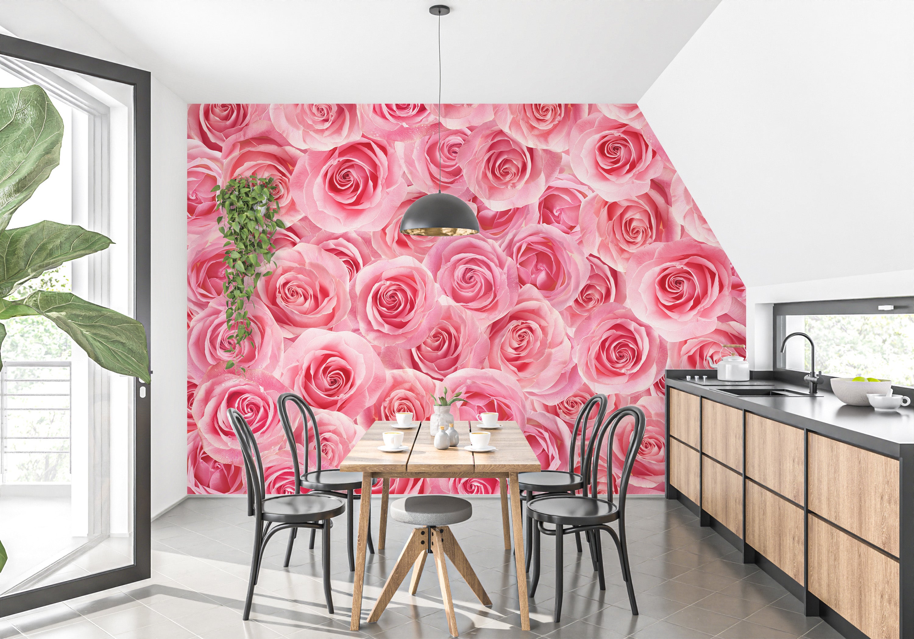 Self-Adhesive Pink Rose Mural for Elegant Spaces
