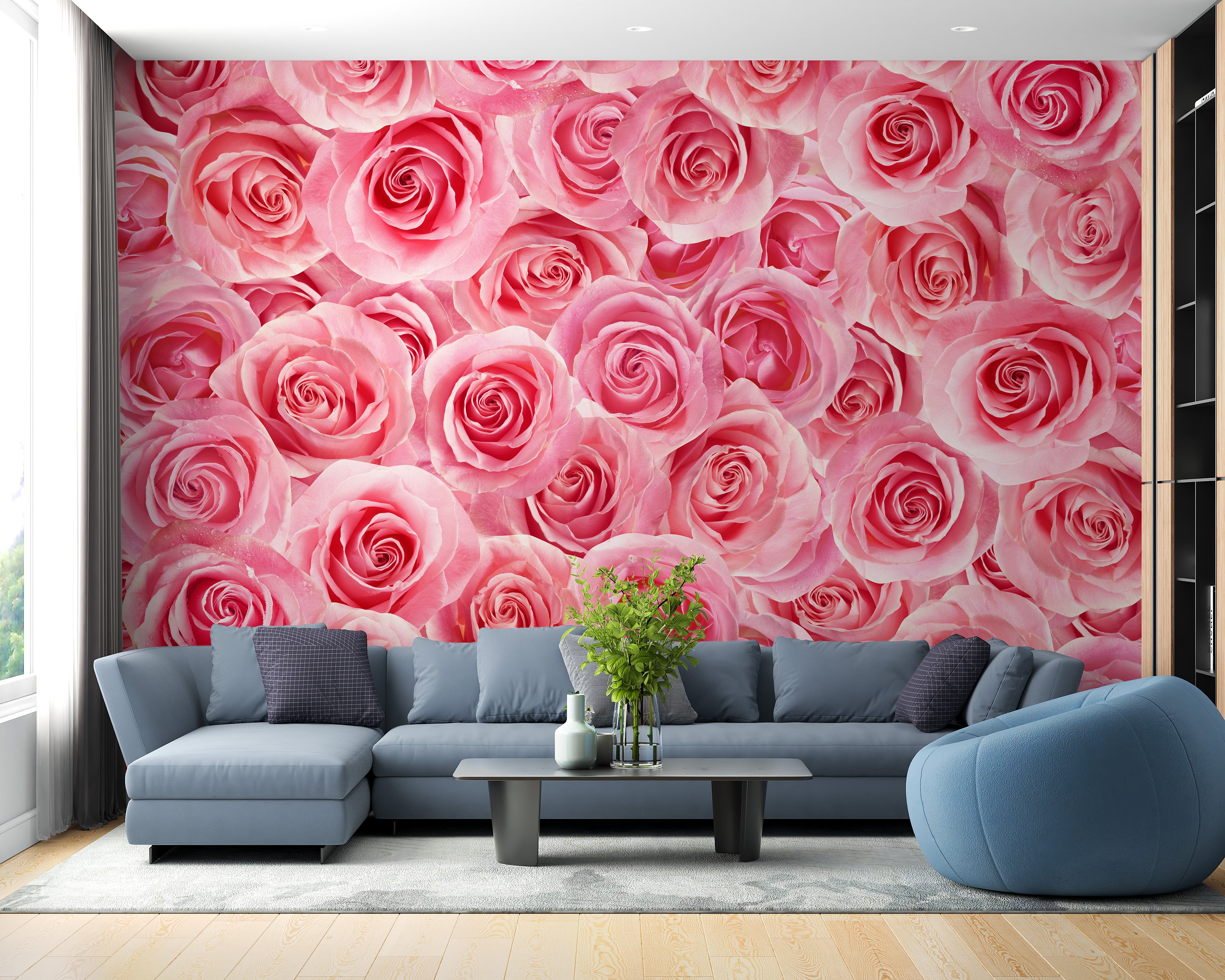 Self-Adhesive Pink Rose Mural for Wall Decor
