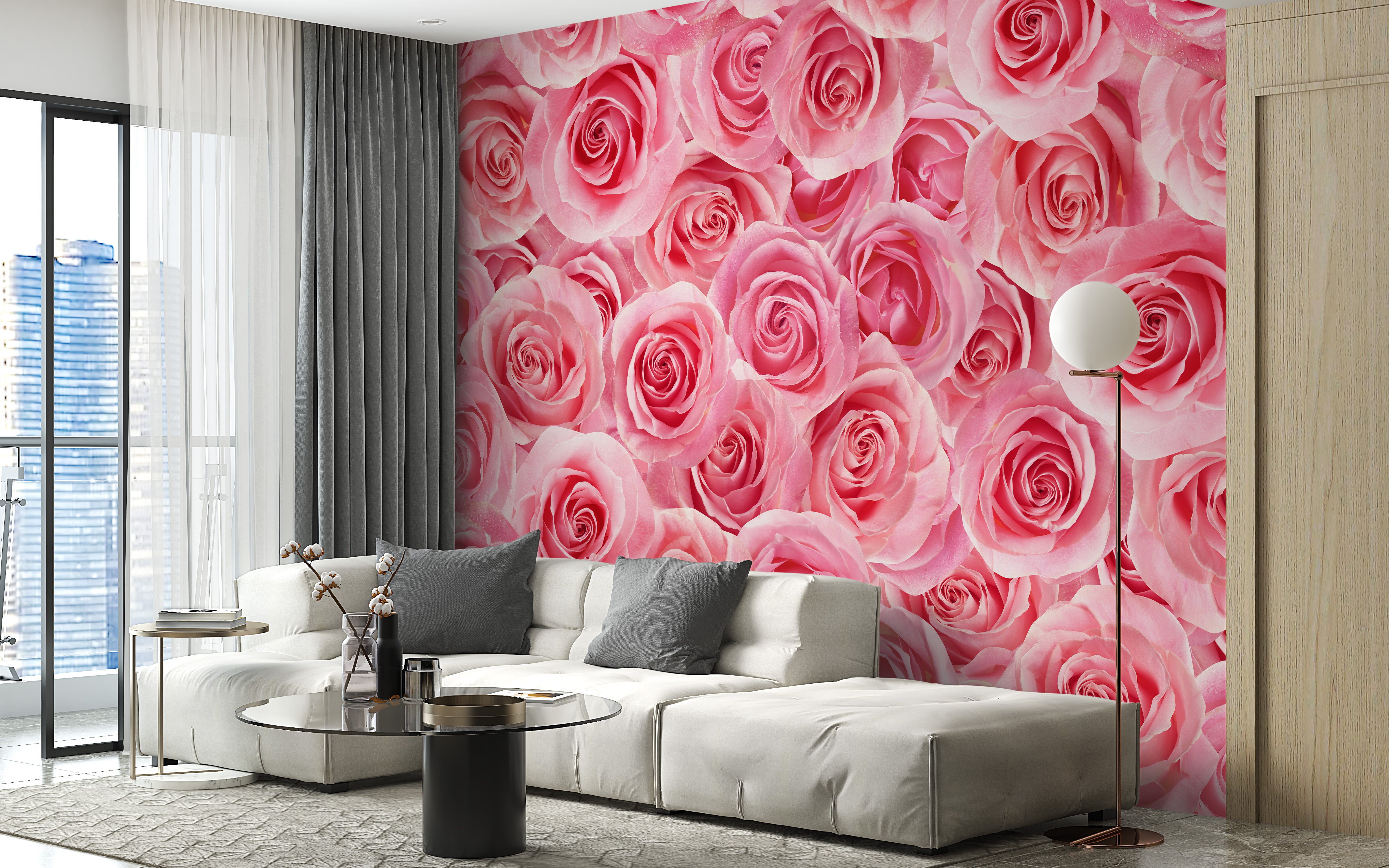 Self-Adhesive Pink Rose Wallpaper Mural for Spaces
