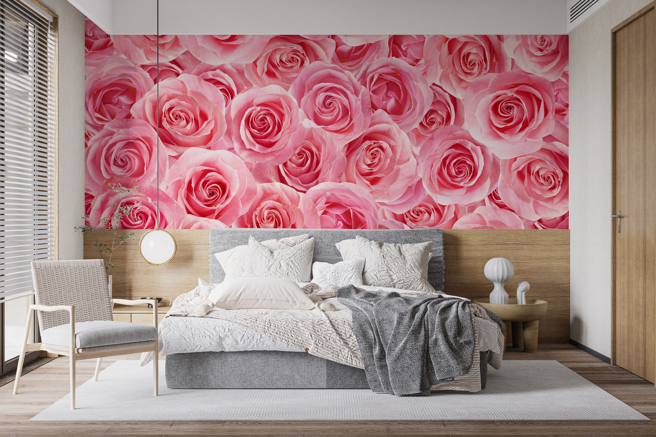 Self-Adhesive Charming Pink Rose Mural for Walls