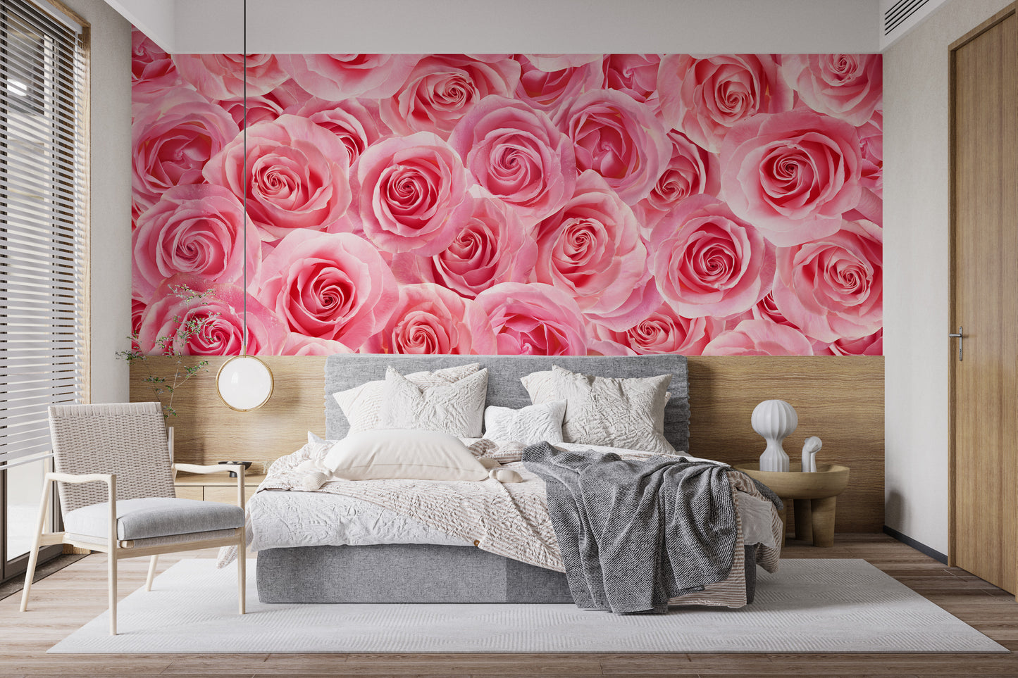 Self-Adhesive Charming Pink Rose Mural for Walls