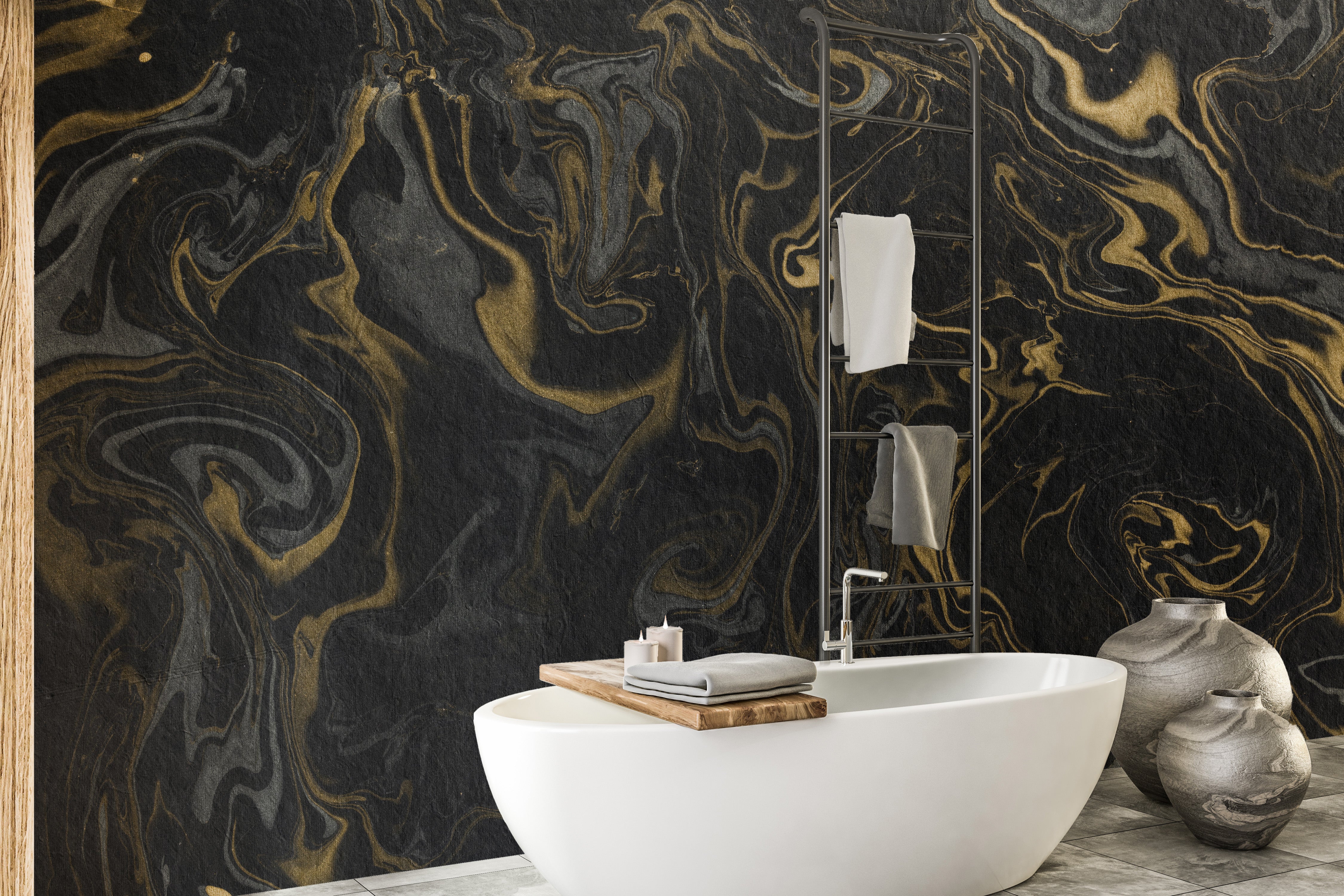 Luxurious Black and Gold Marble Wallpaper Mural
