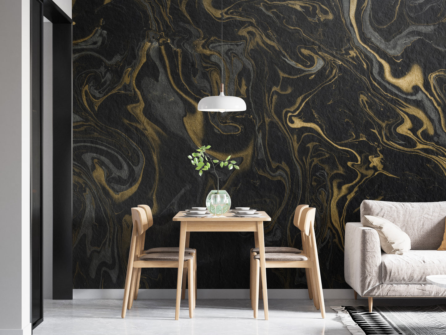 Luxurious Black and Gold Marble Mural for Spaces
