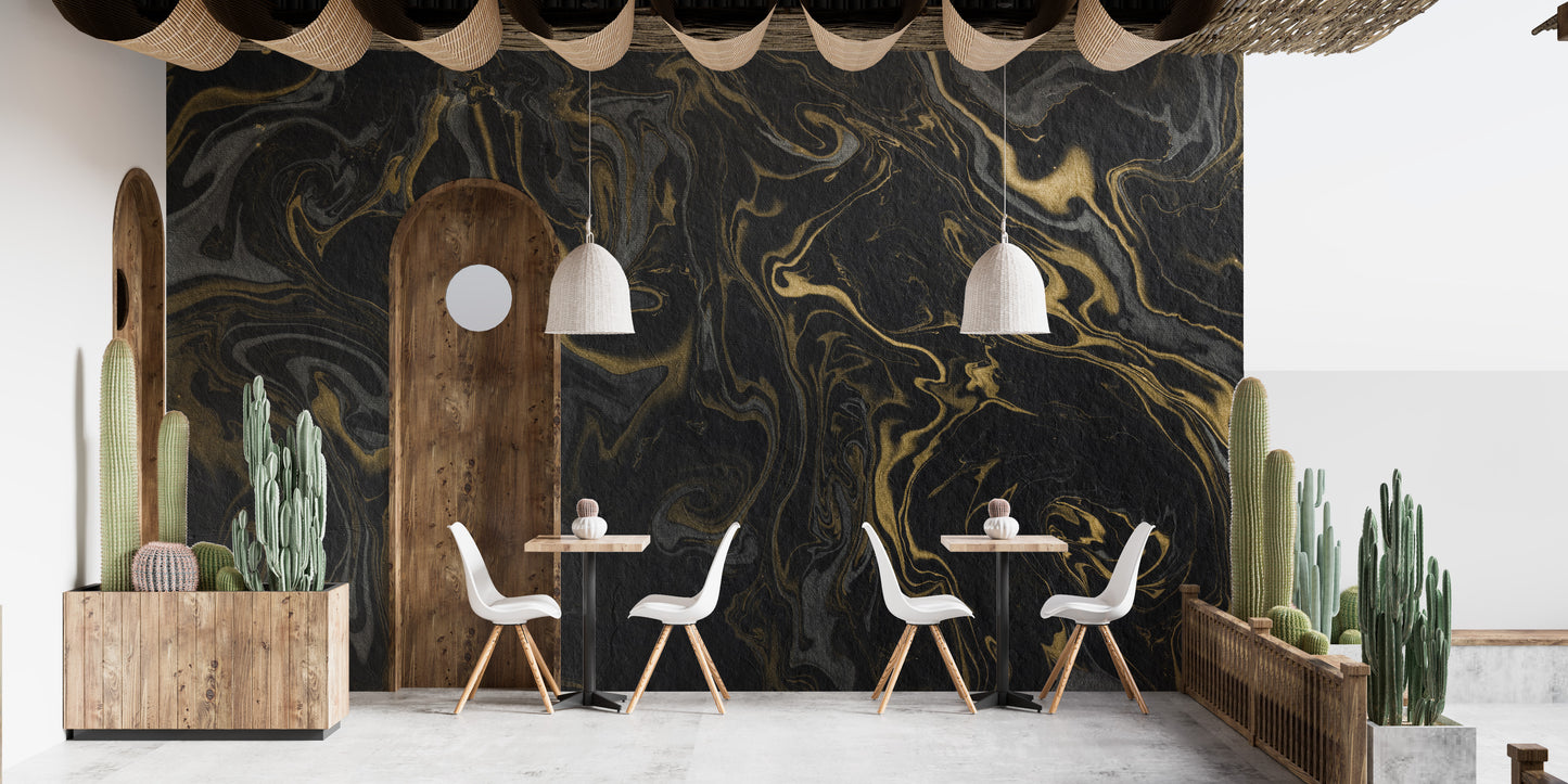 Black and Gold Marble Luxurious Wallpaper Design
