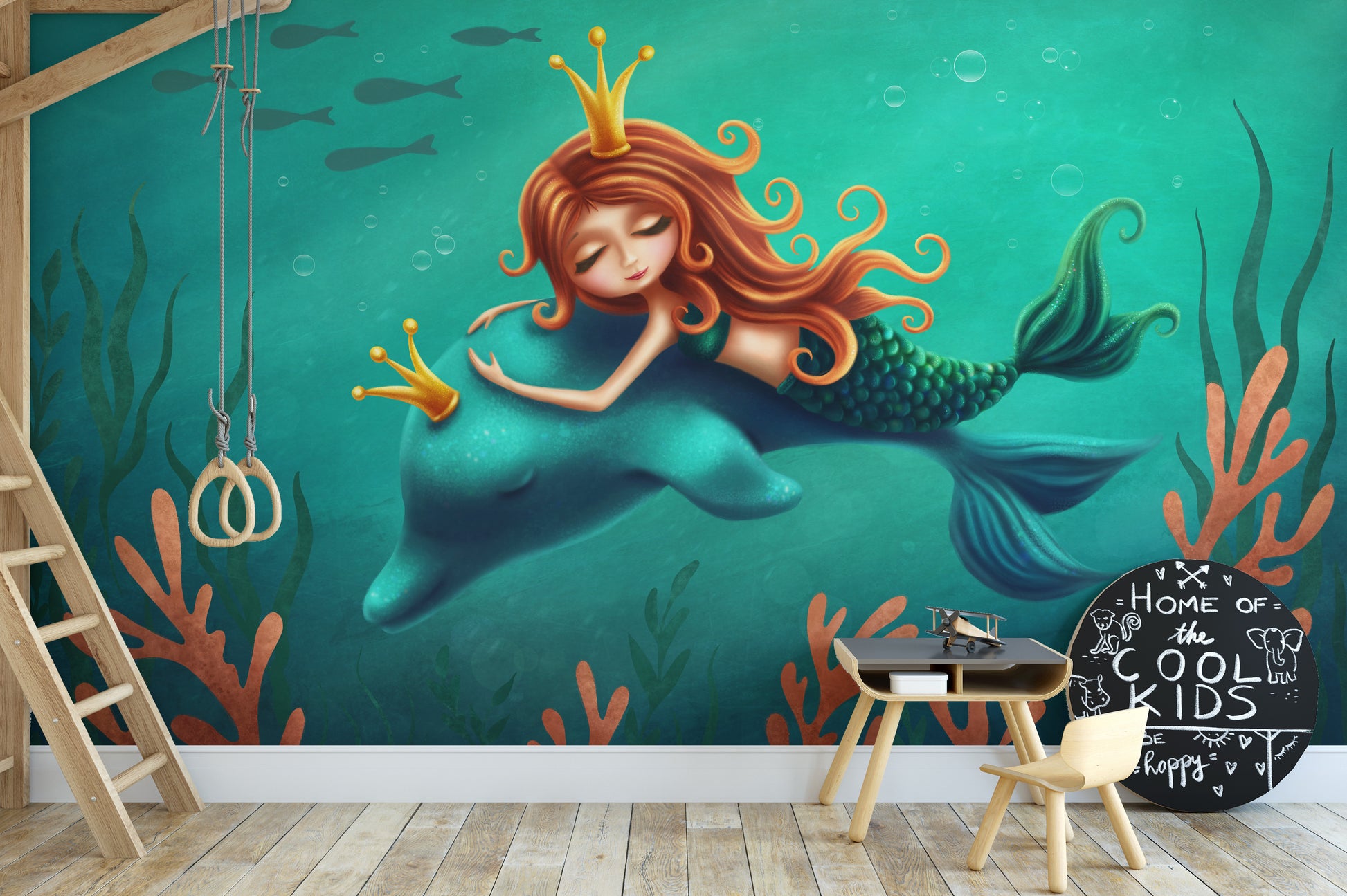 Mermaid and Dolphin Ride Wallpaper Mural for Walls
