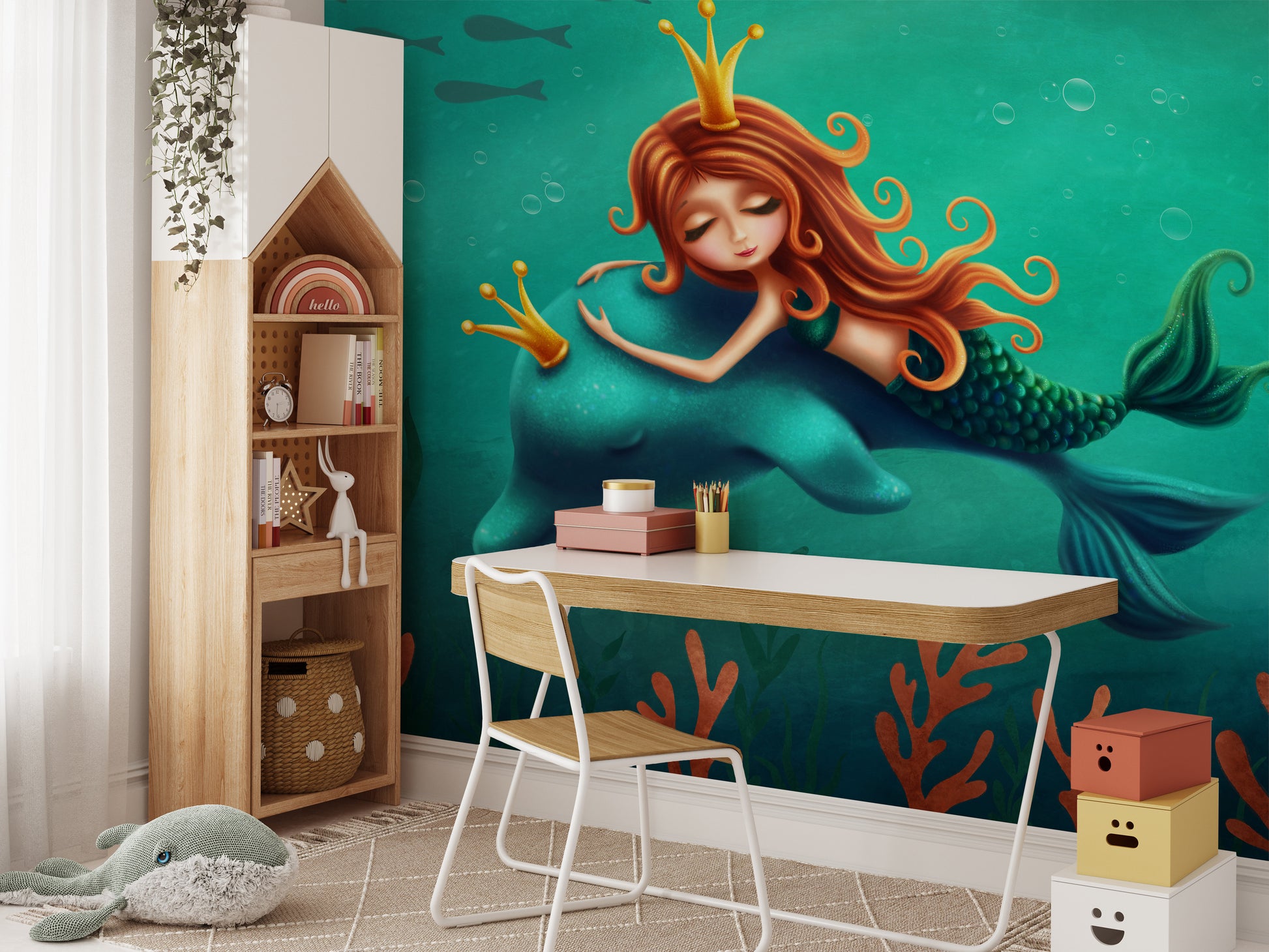 Enchanting Mermaid and Dolphin Ride Wallpaper Mural
