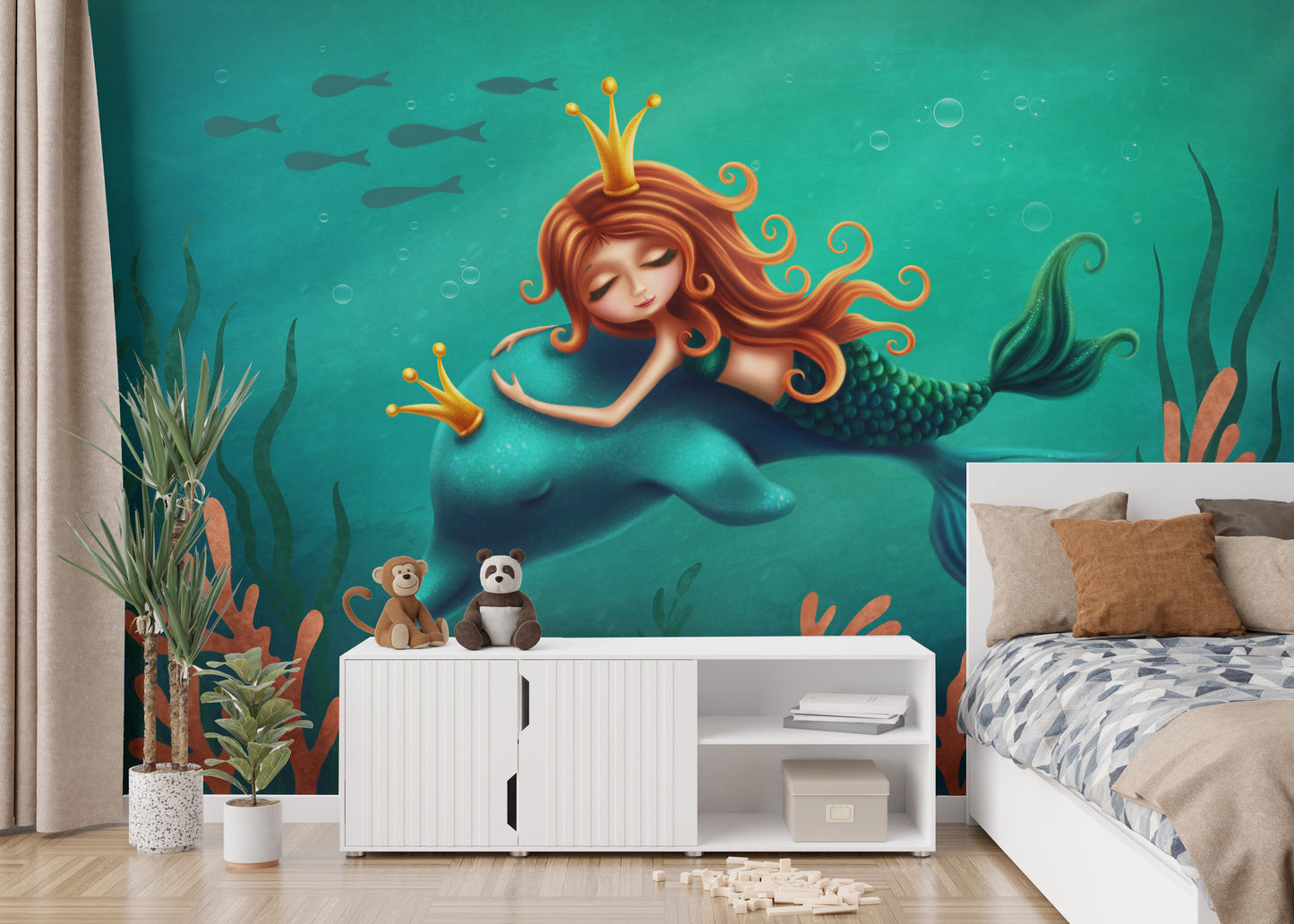 Enchanting Dolphin and Mermaid Ride Mural for Walls
