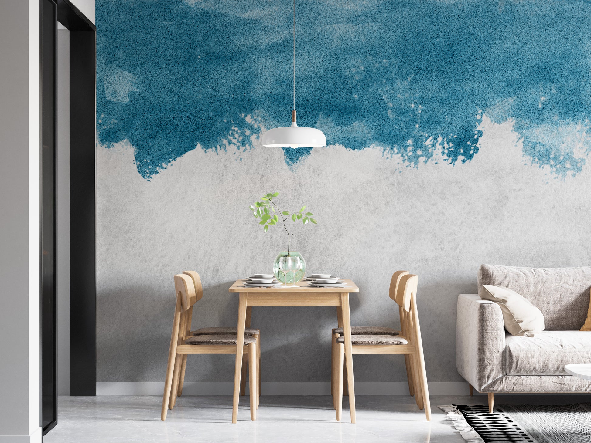 Modern Blue Barnyard Wallpaper Mural for Home Decor
