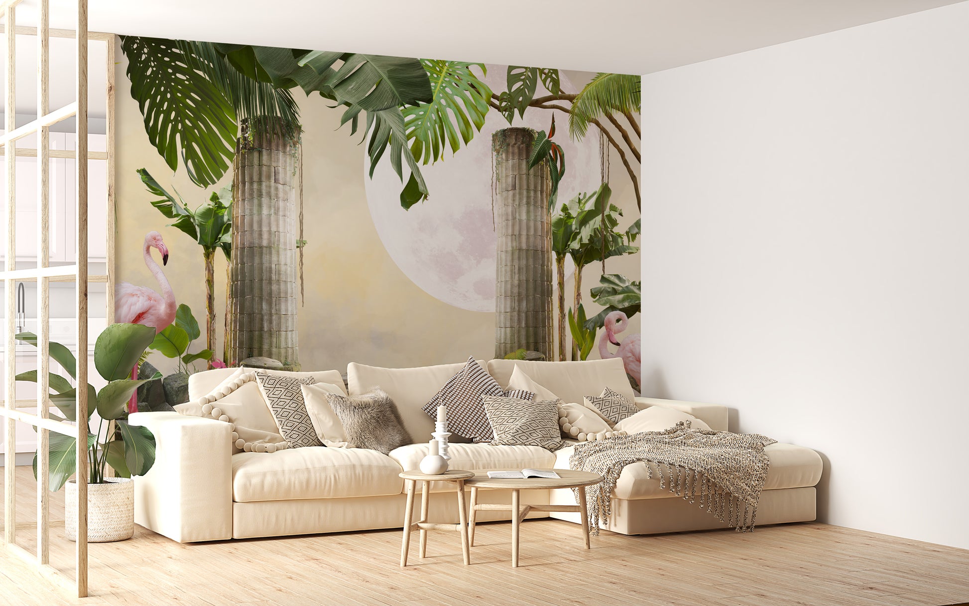 Lunar Flamingo Paradise Wall Mural for Any Space
