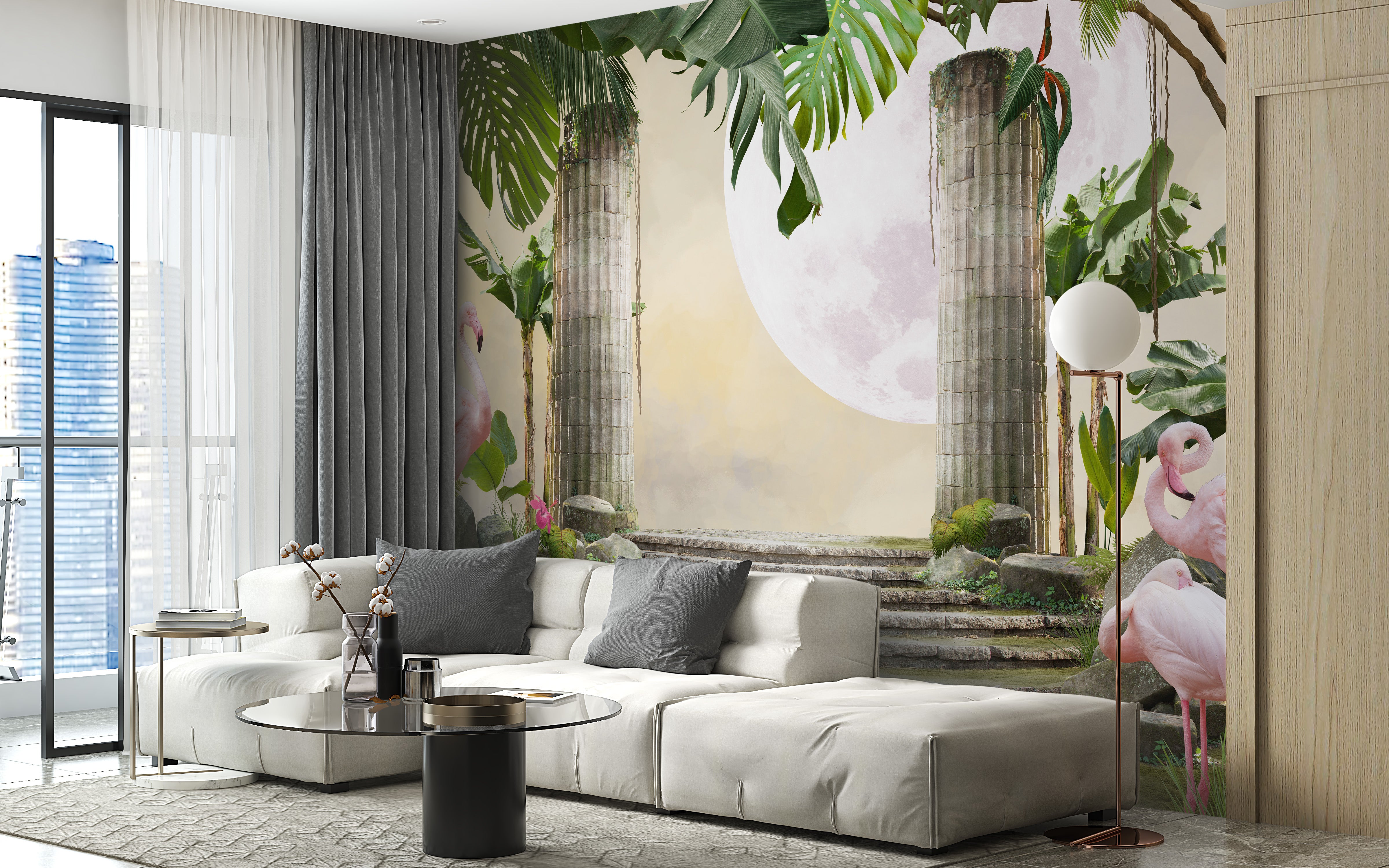 Flamingo Paradise Lunar Mural for Home Interiors
