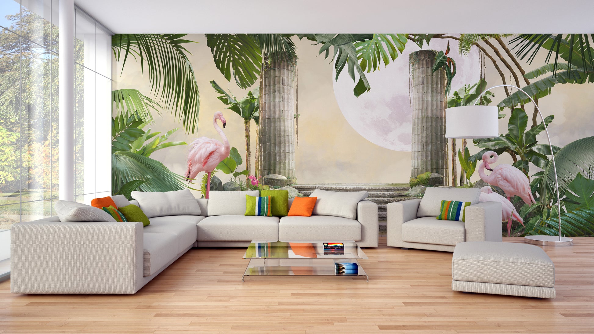 Lunar Flamingo Paradise Wall Mural for Home Decor
