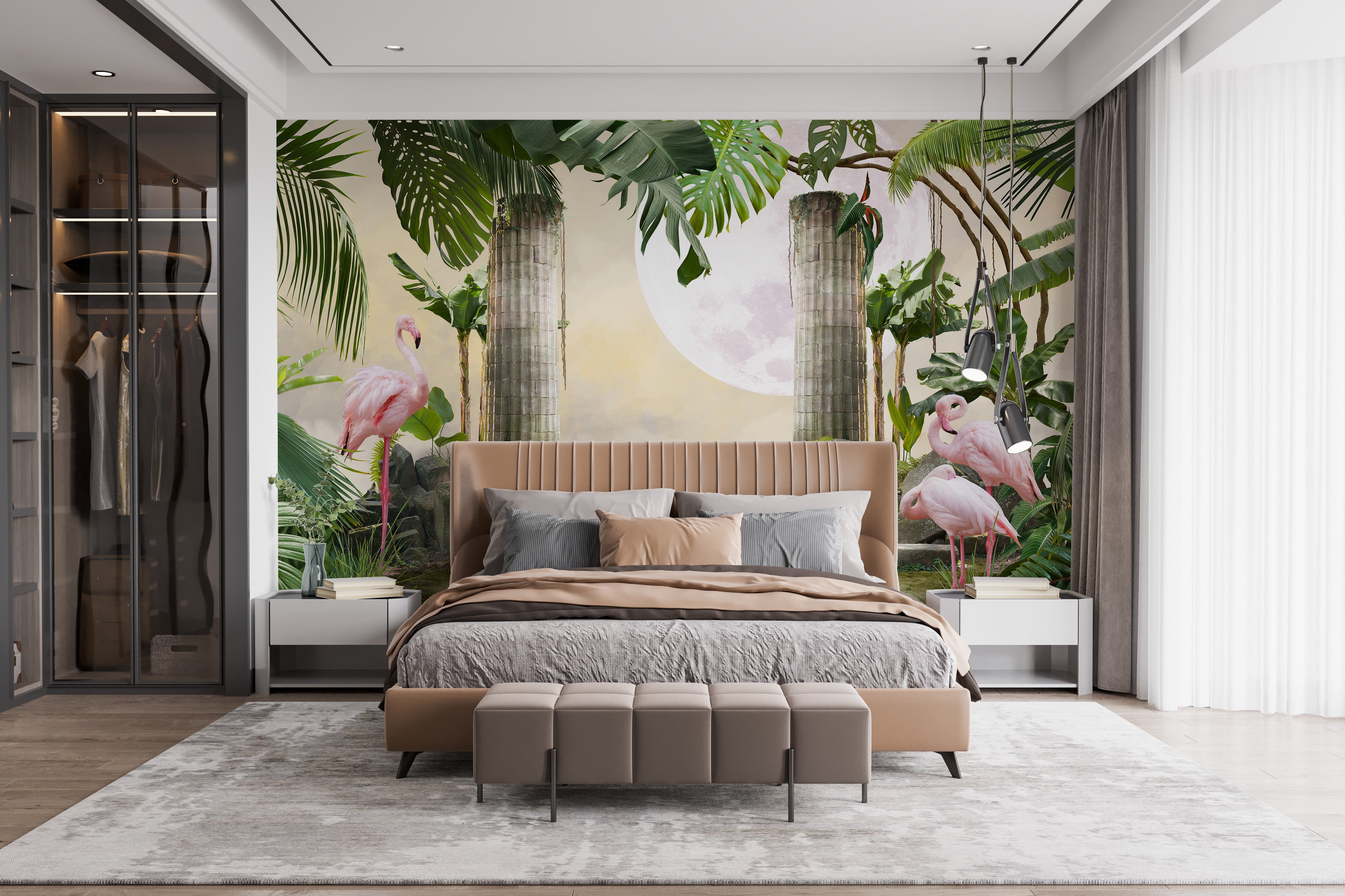 Lunar Flamingo Paradise Mural for Wall Decoration
