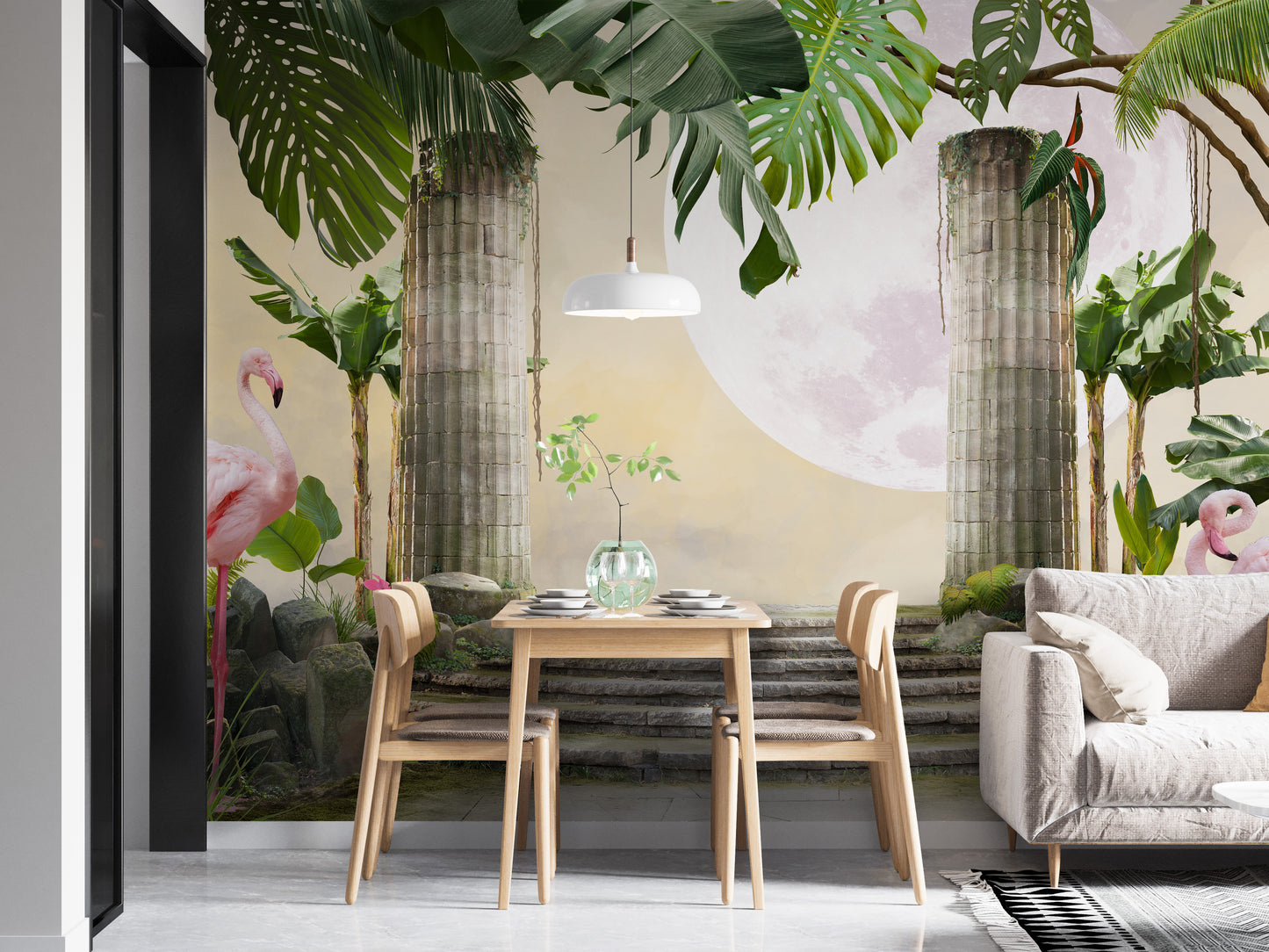 Flamingo Paradise Lunar Wall Mural for Interiors
