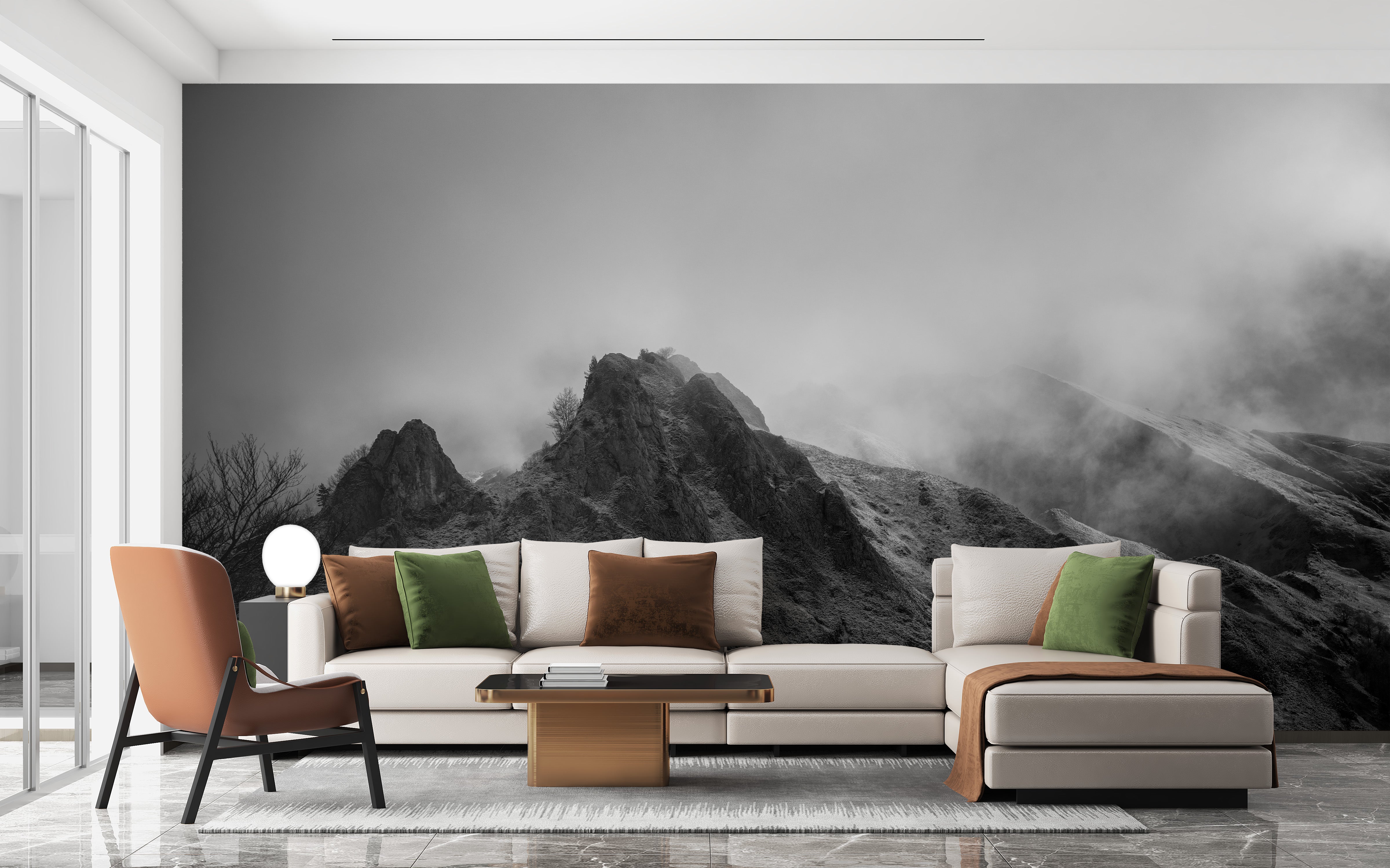 Cloudy Skies Over Peaks Wall Art Mural
