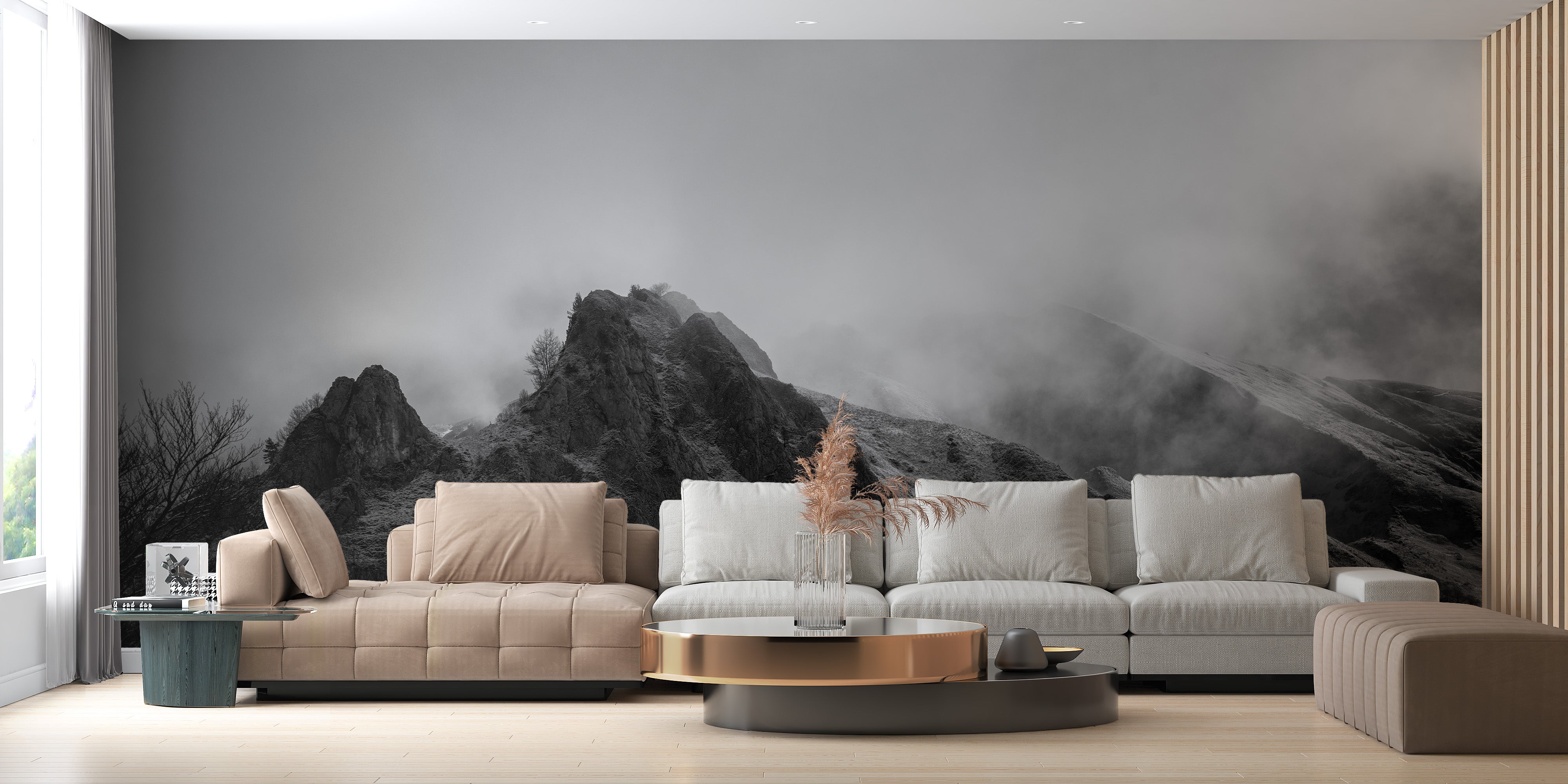 Cloudy Peaks Sky Wall Mural for Interior Spaces
