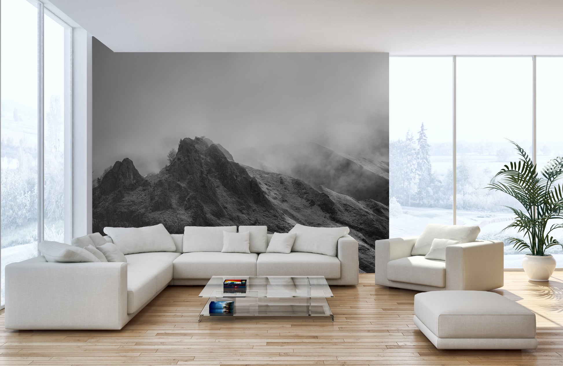 Cloudy Skies Over Peaks Wallpaper Mural for Rooms
