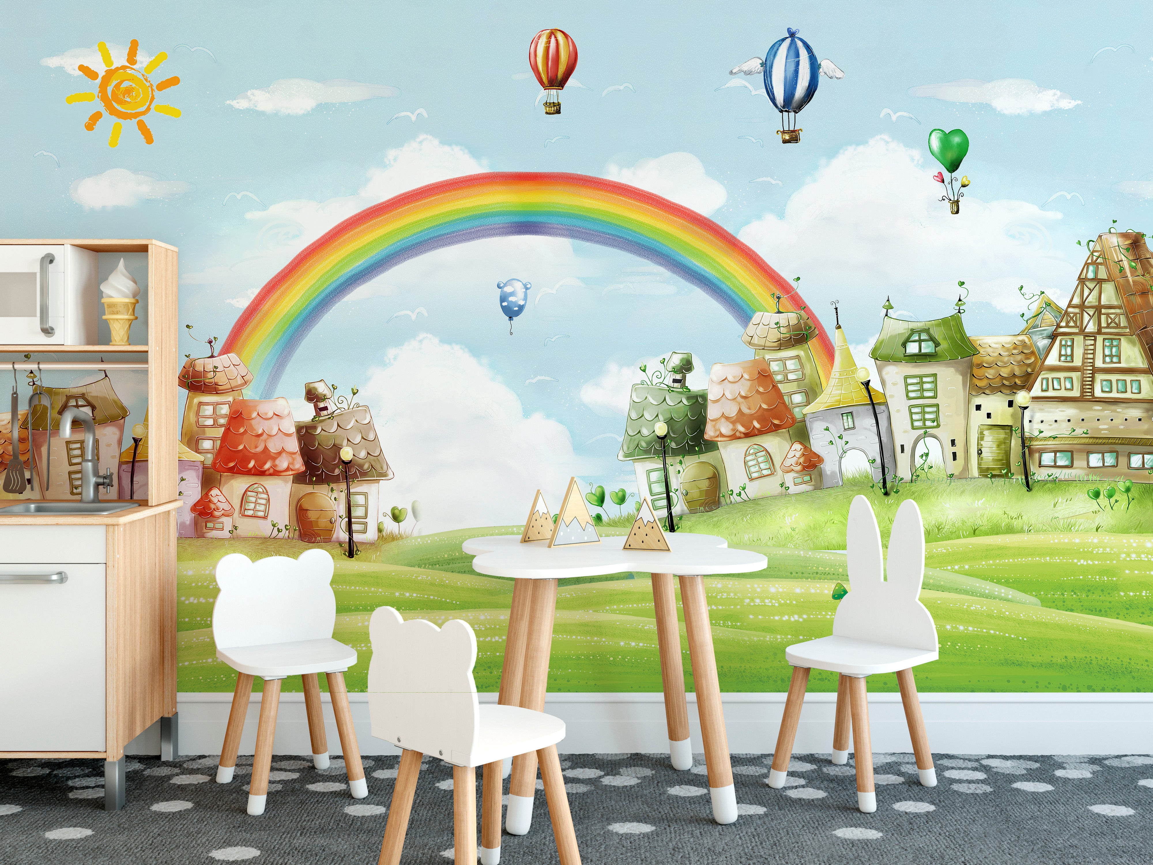 Rainbow & Balloons in Kids Fantasy City Wall Art