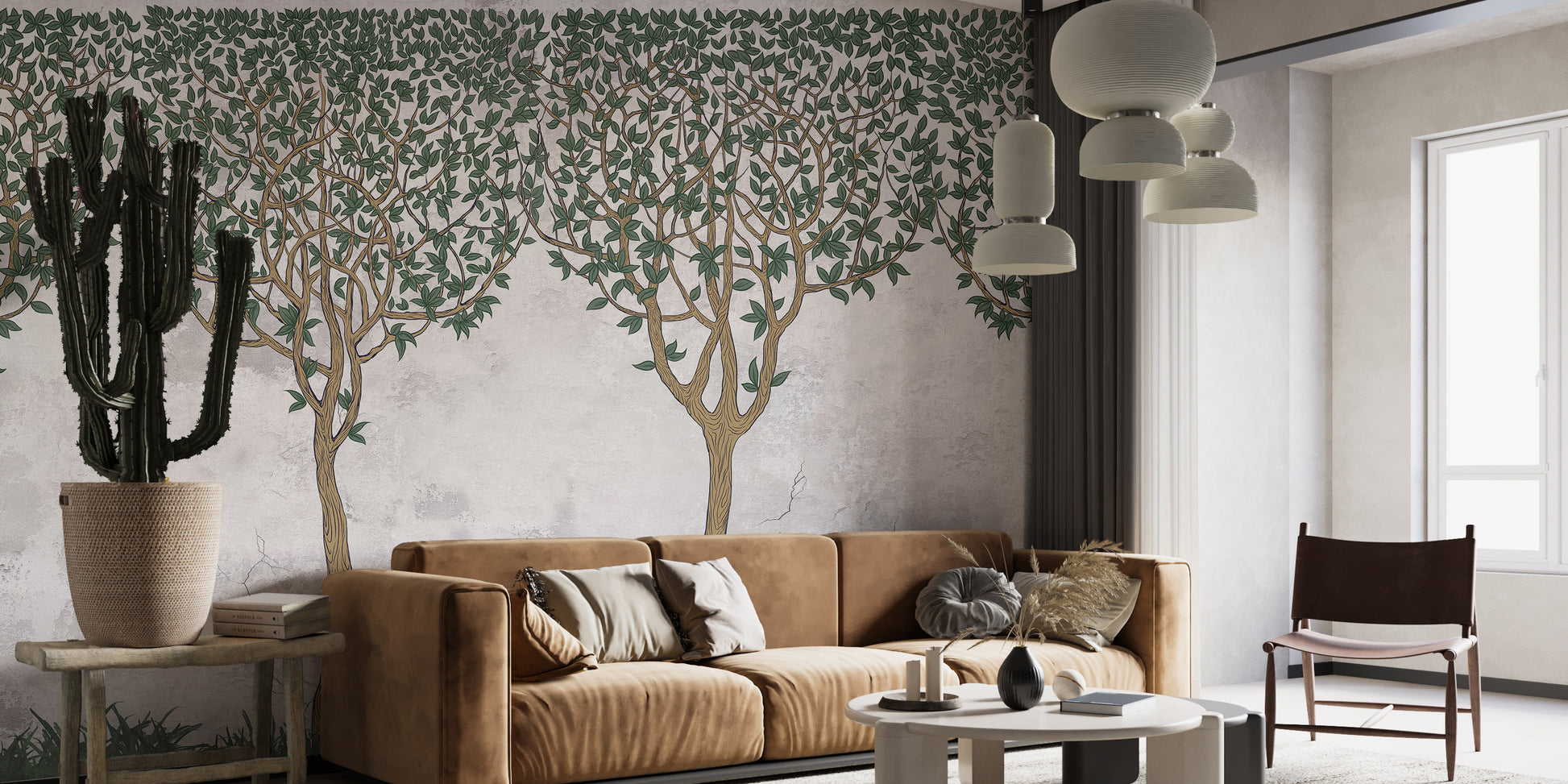 Forest Wallpaper Mural with Green Painted Design