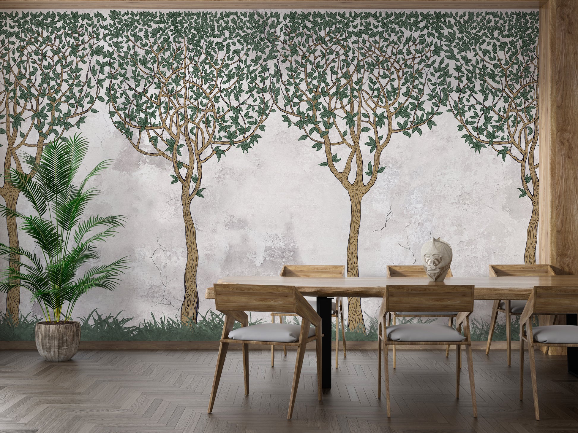 Green Painted Forest Wallpaper Mural for Spaces