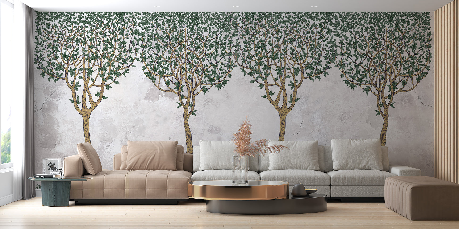 Green Painted Forest Wall Mural for Rooms