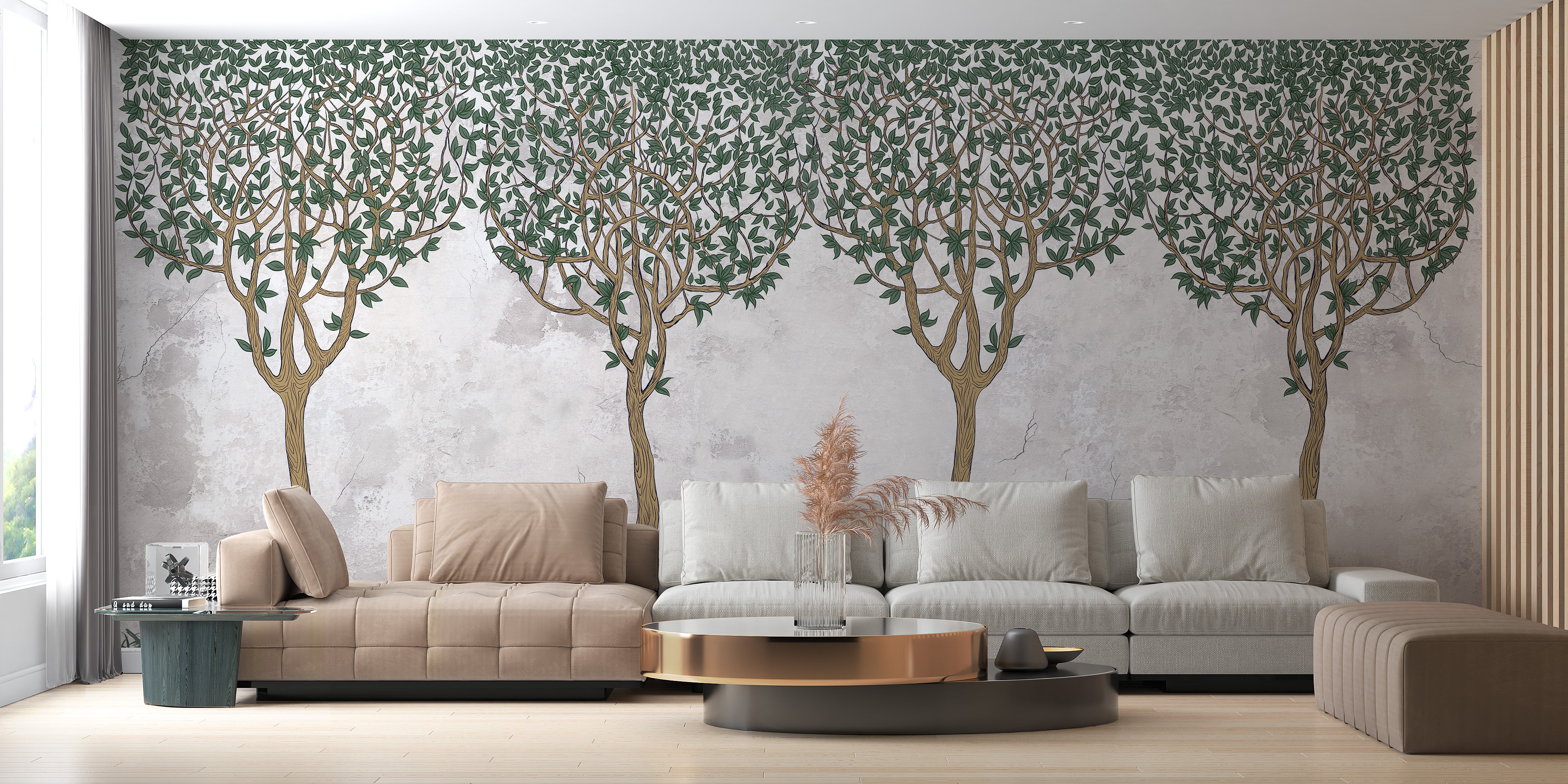 Green Painted Forest Wall Mural for Rooms