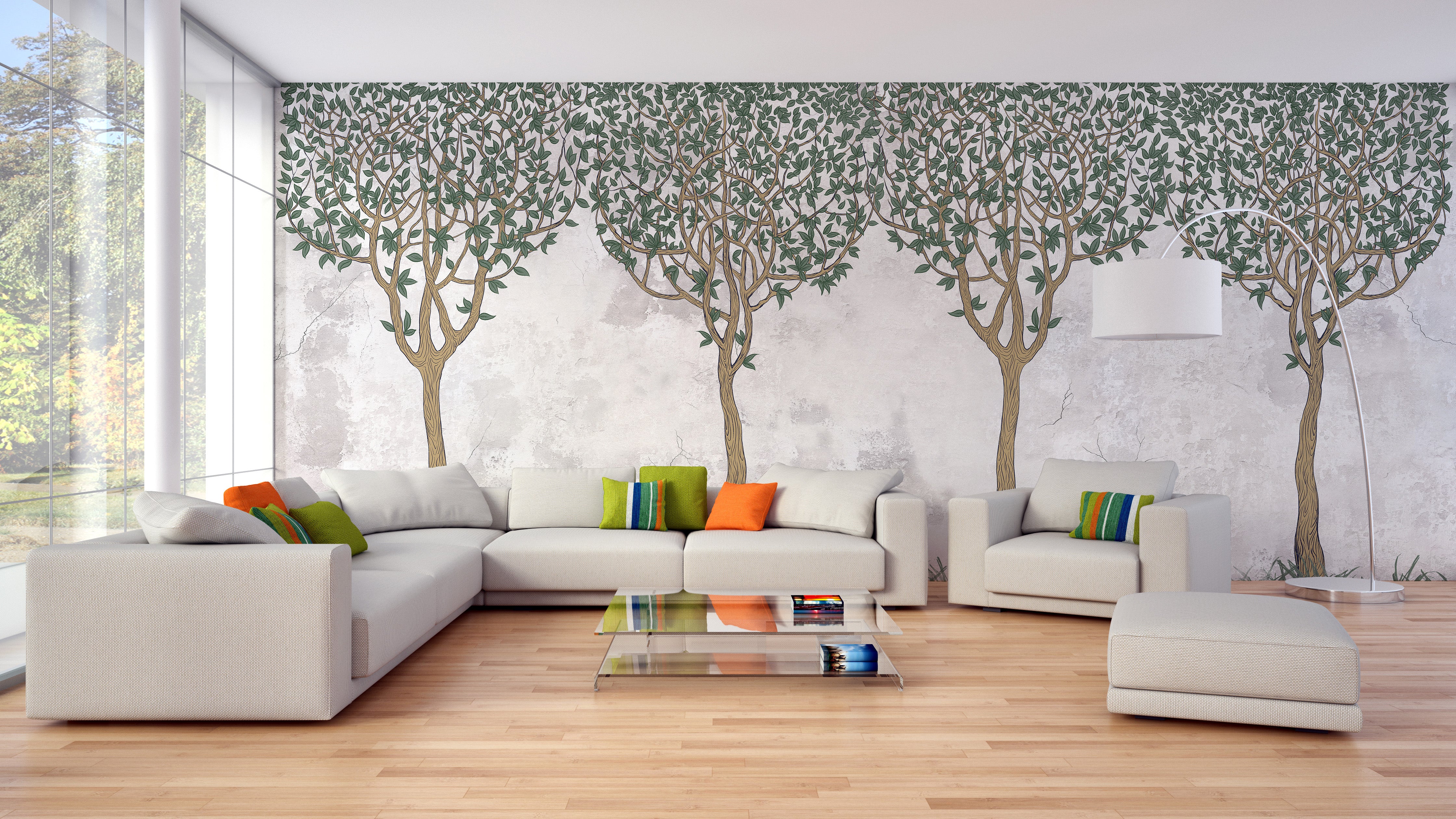 Green Forest Painted Wallpaper Mural for Walls