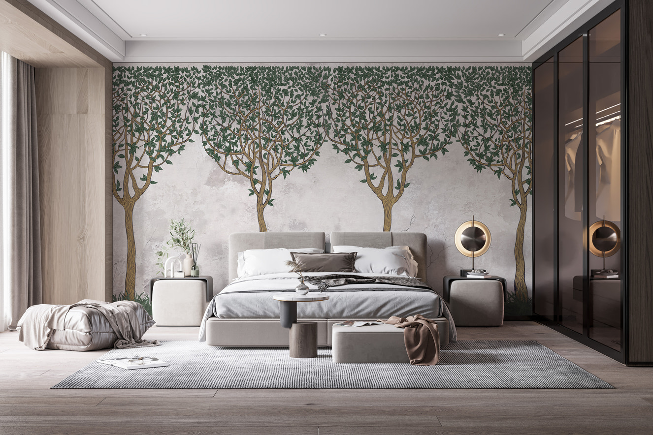 Green Painted Forest Wallpaper Mural for Walls