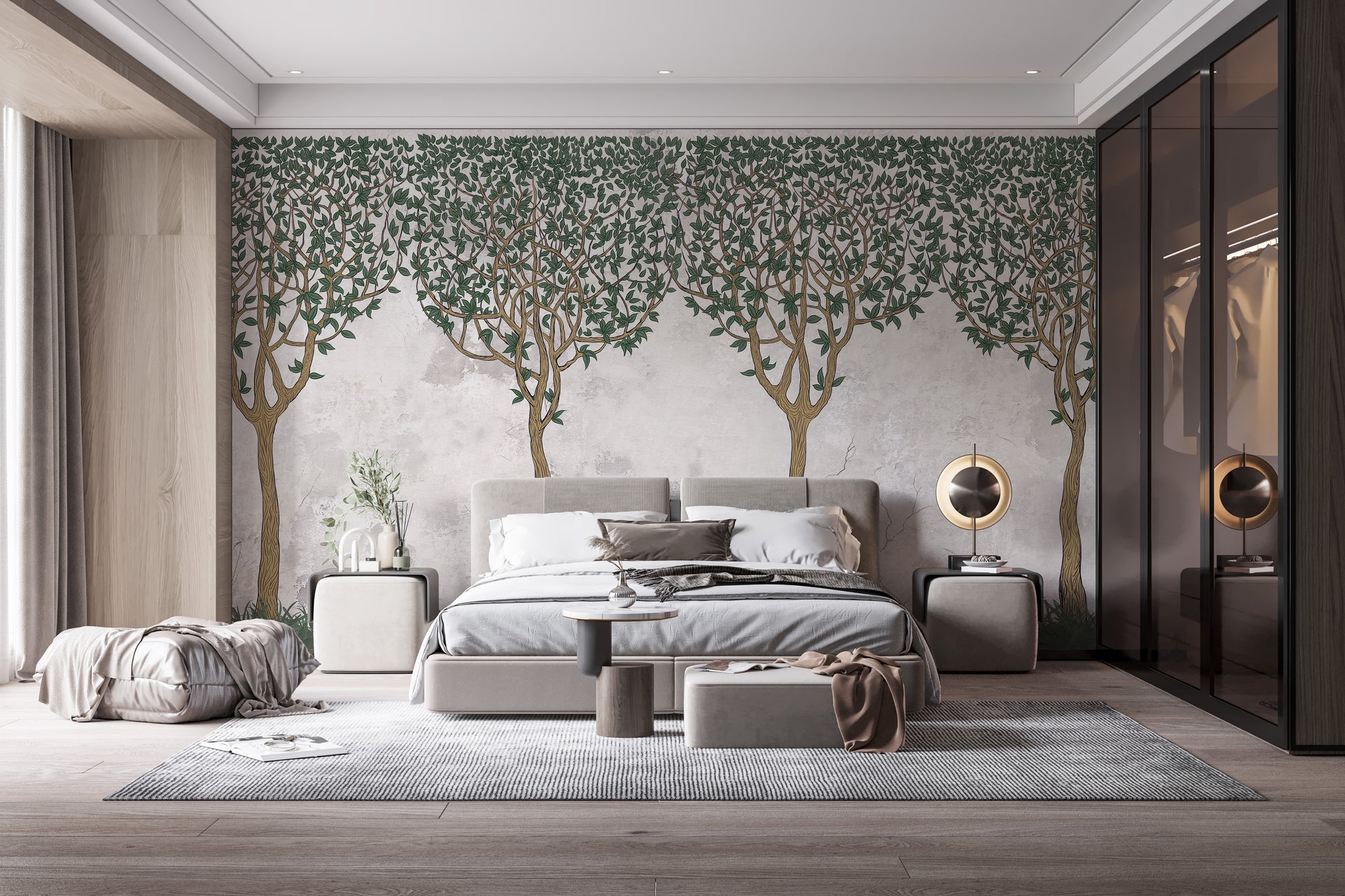 Green Painted Forest Wallpaper Mural for Walls