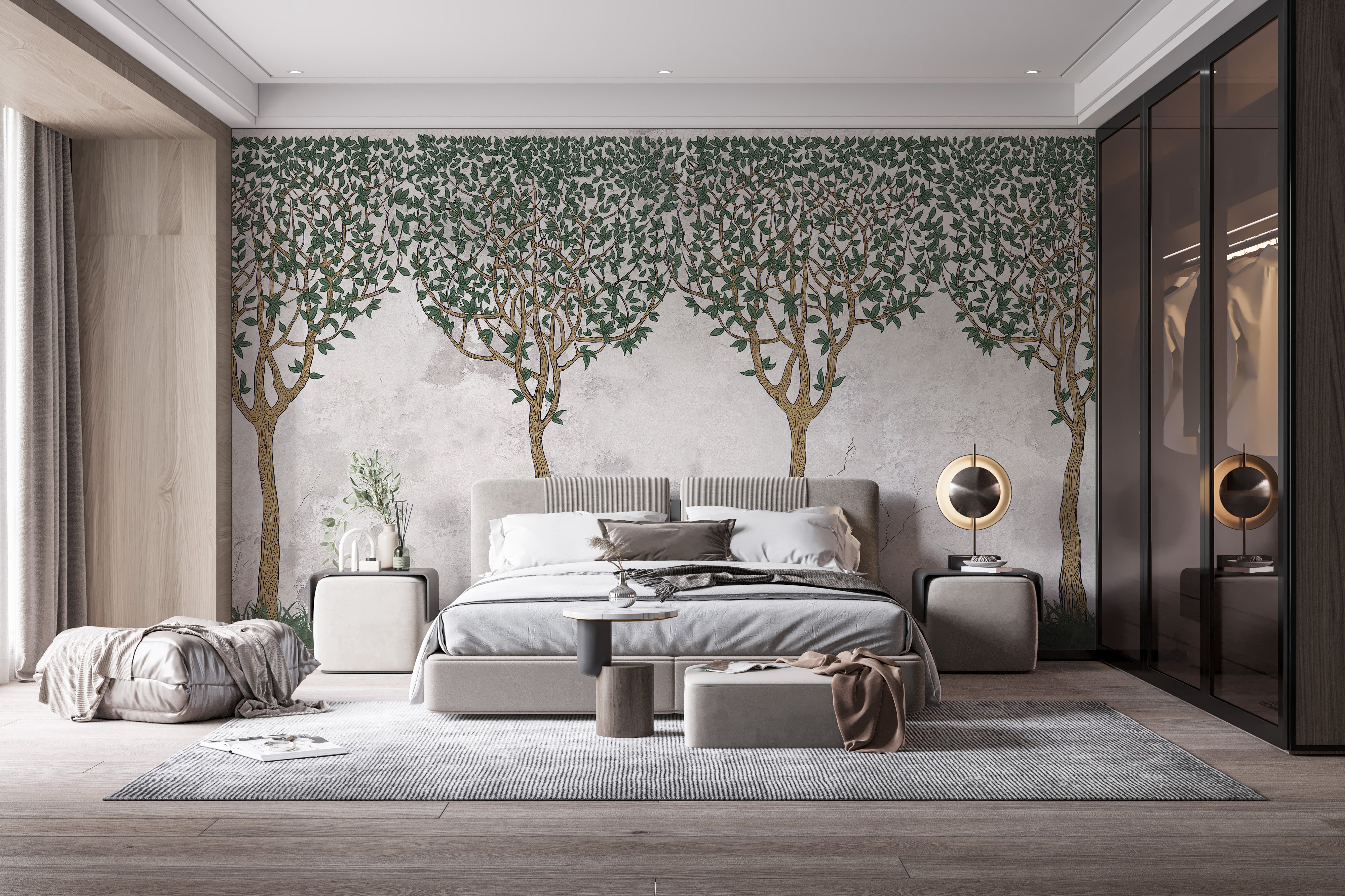 Green Painted Forest Wallpaper Mural for Walls