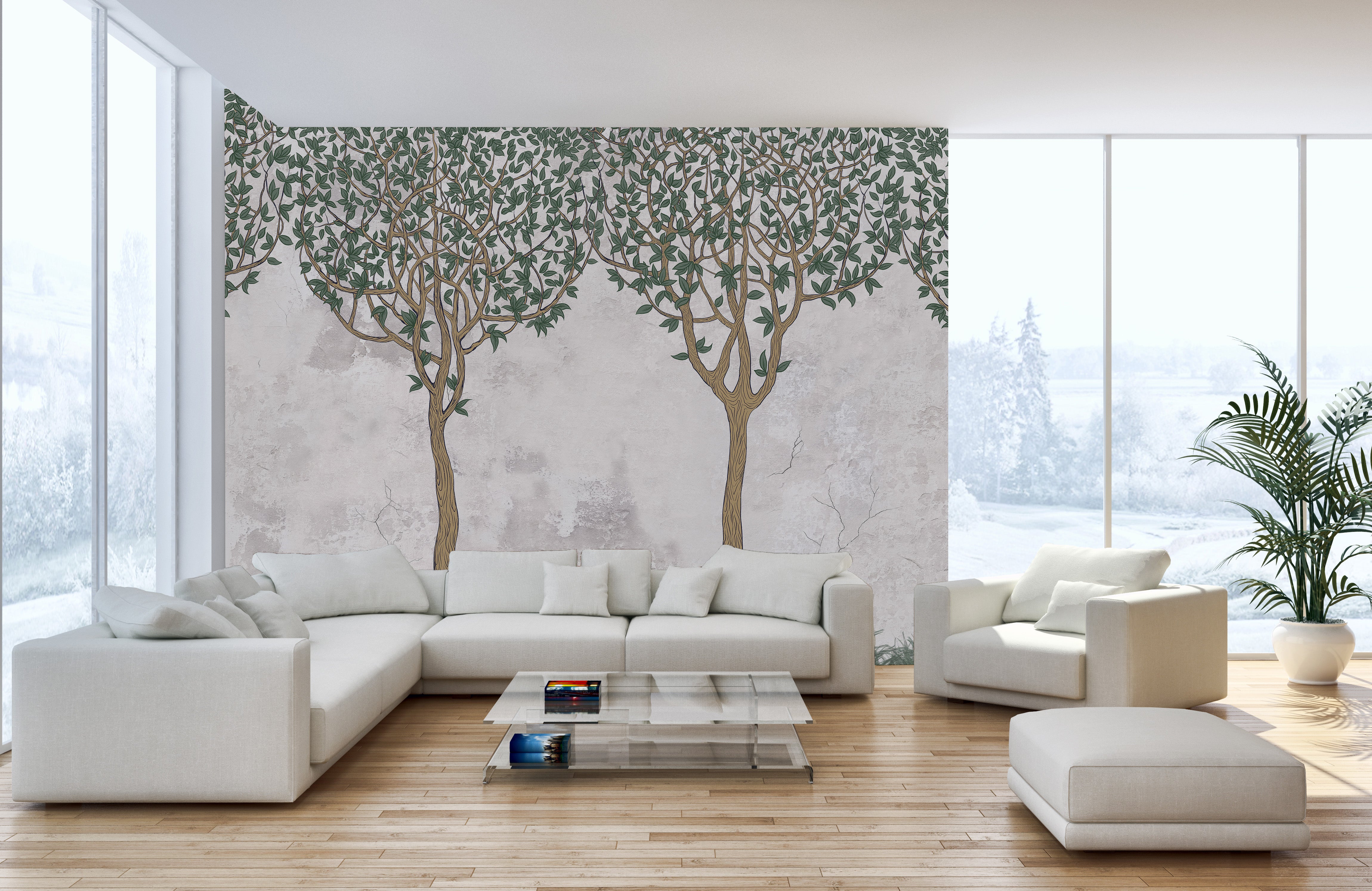 Green Painted Forest Mural for Wall Decoration