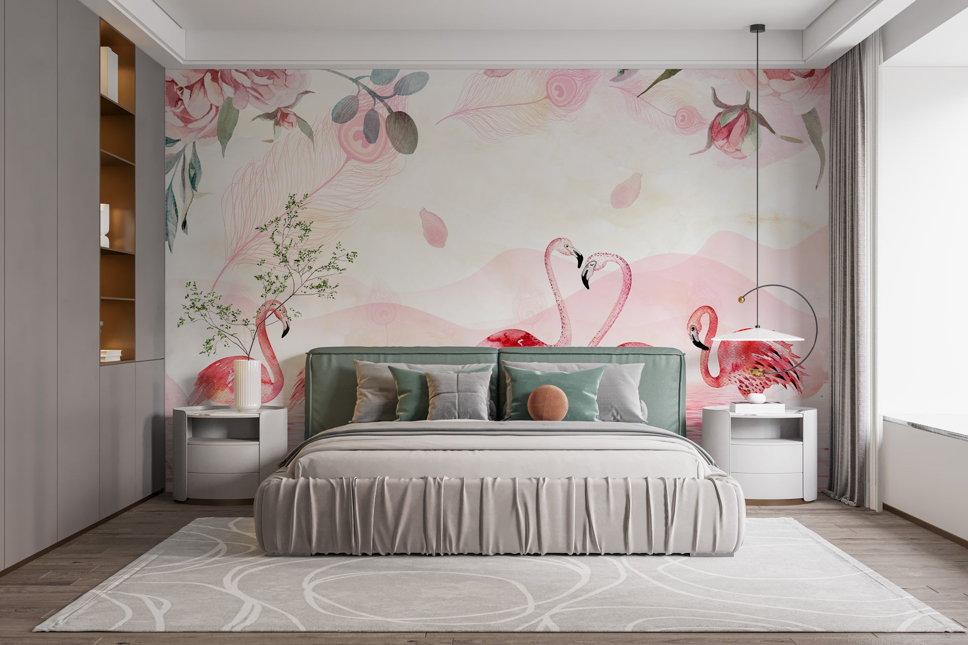 Flamingos with Five Feathers Wallpaper Mural for Rooms