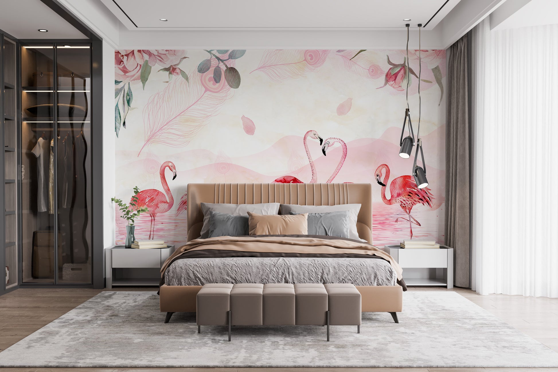 Feathered Flamingos Wallpaper Mural for Wall Decor
