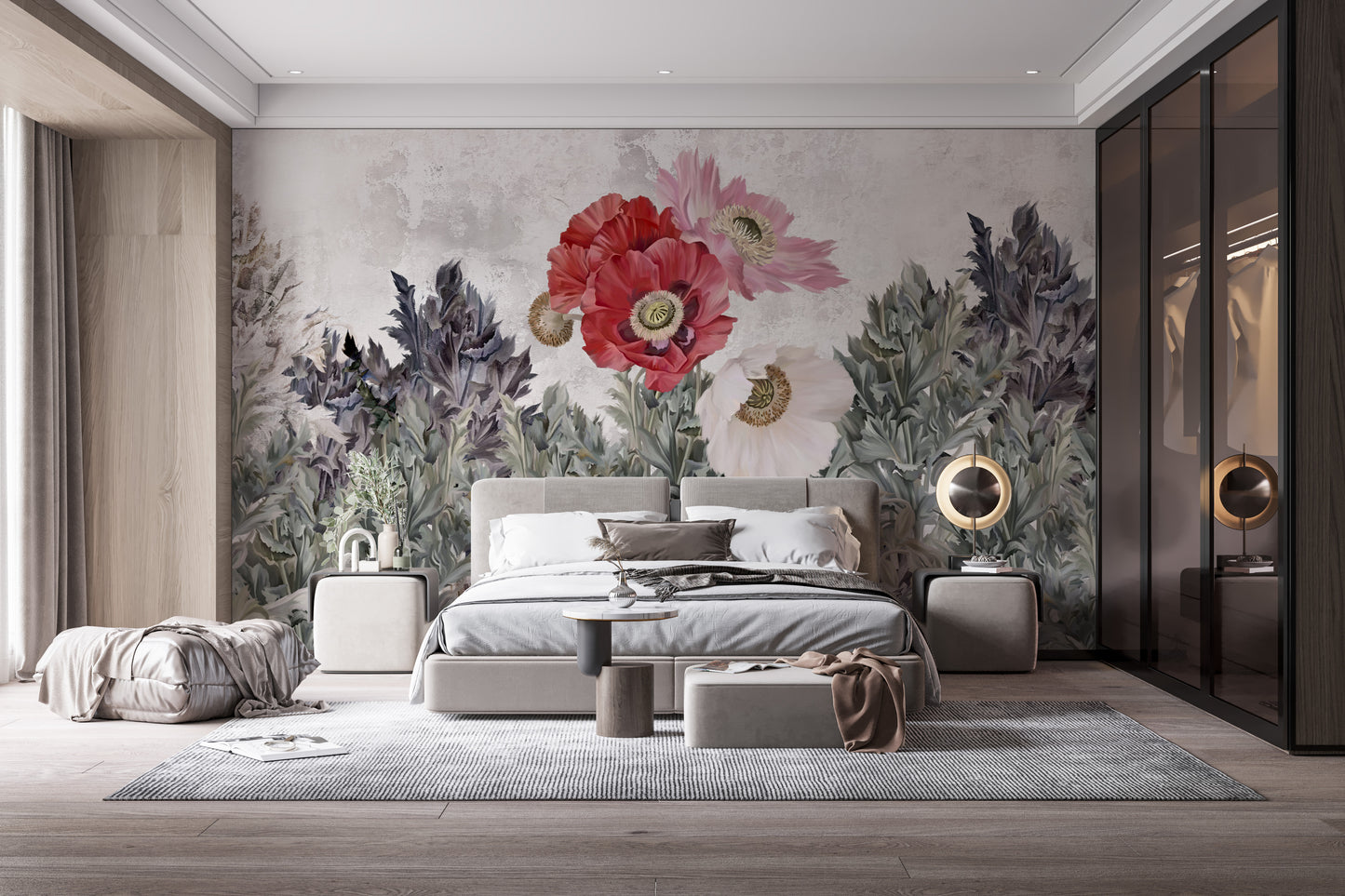 Grunge Poppies Wallpaper Mural for Modern Spaces